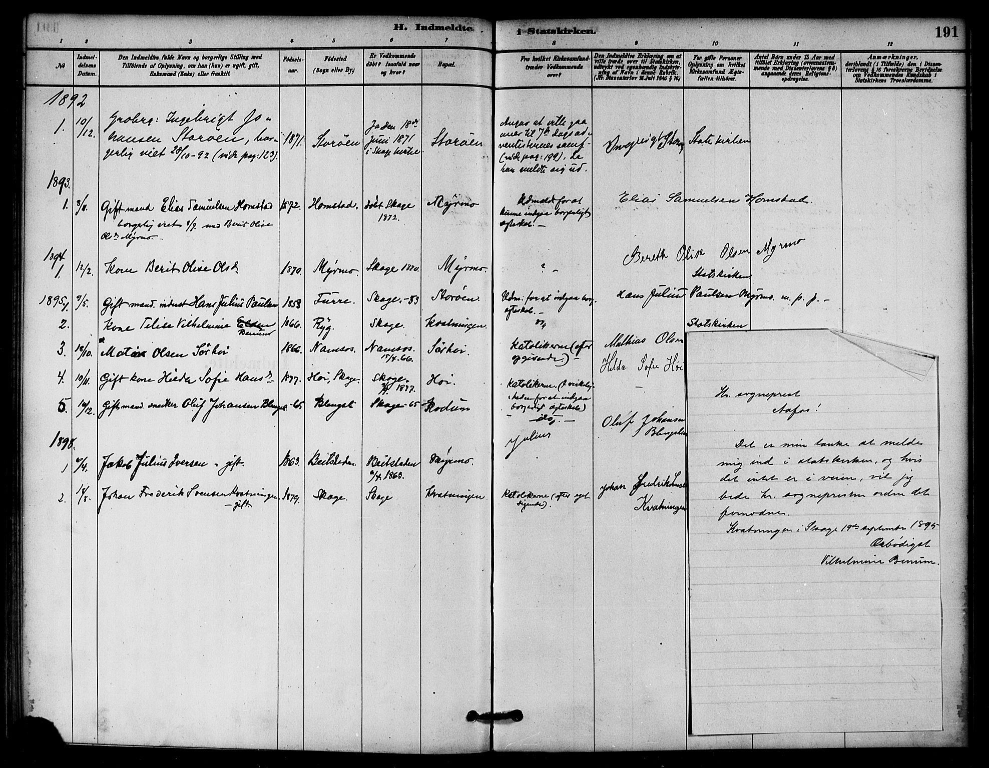 Ministerialprotokoller, klokkerbøker og fødselsregistre - Nord-Trøndelag, AV/SAT-A-1458/766/L0563: Parish register (official) no. 767A01, 1881-1899, p. 191