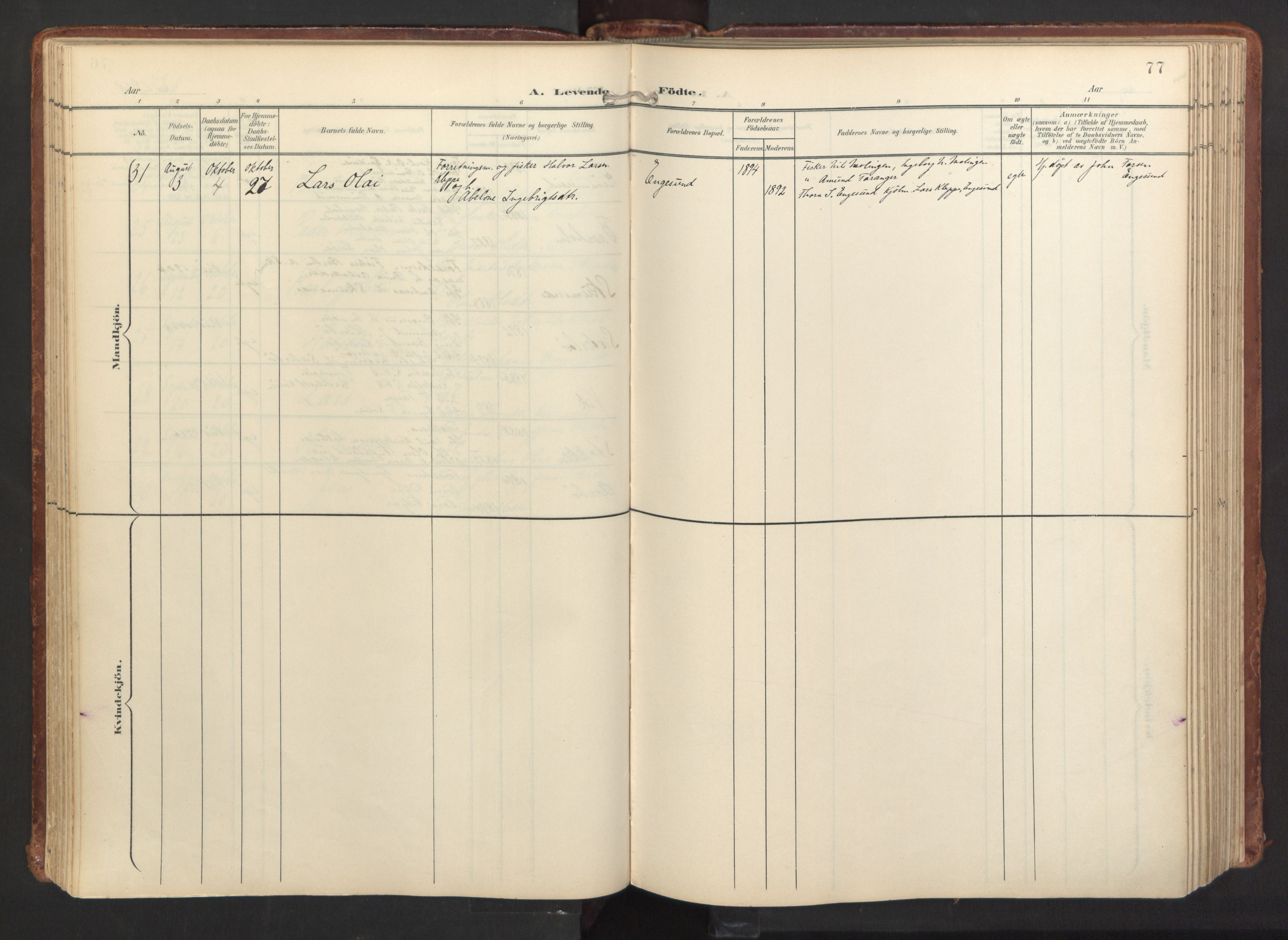 Fitjar sokneprestembete, AV/SAB-A-99926: Parish register (official) no. A 3, 1900-1918, p. 77