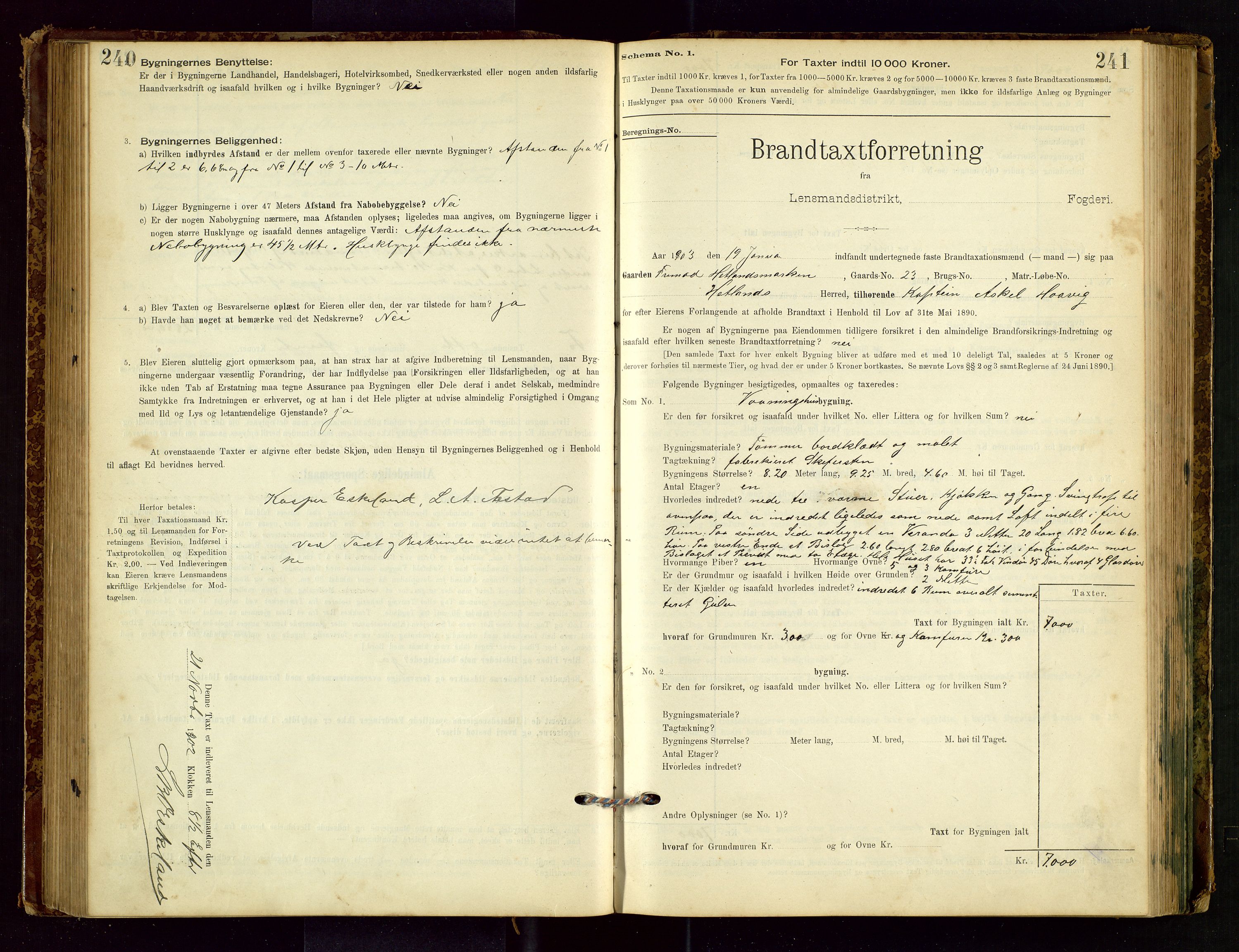 Hetland lensmannskontor, SAST/A-100101/Gob/L0001: "Brandtaxationsprotokol", 1895-1918, p. 240-241