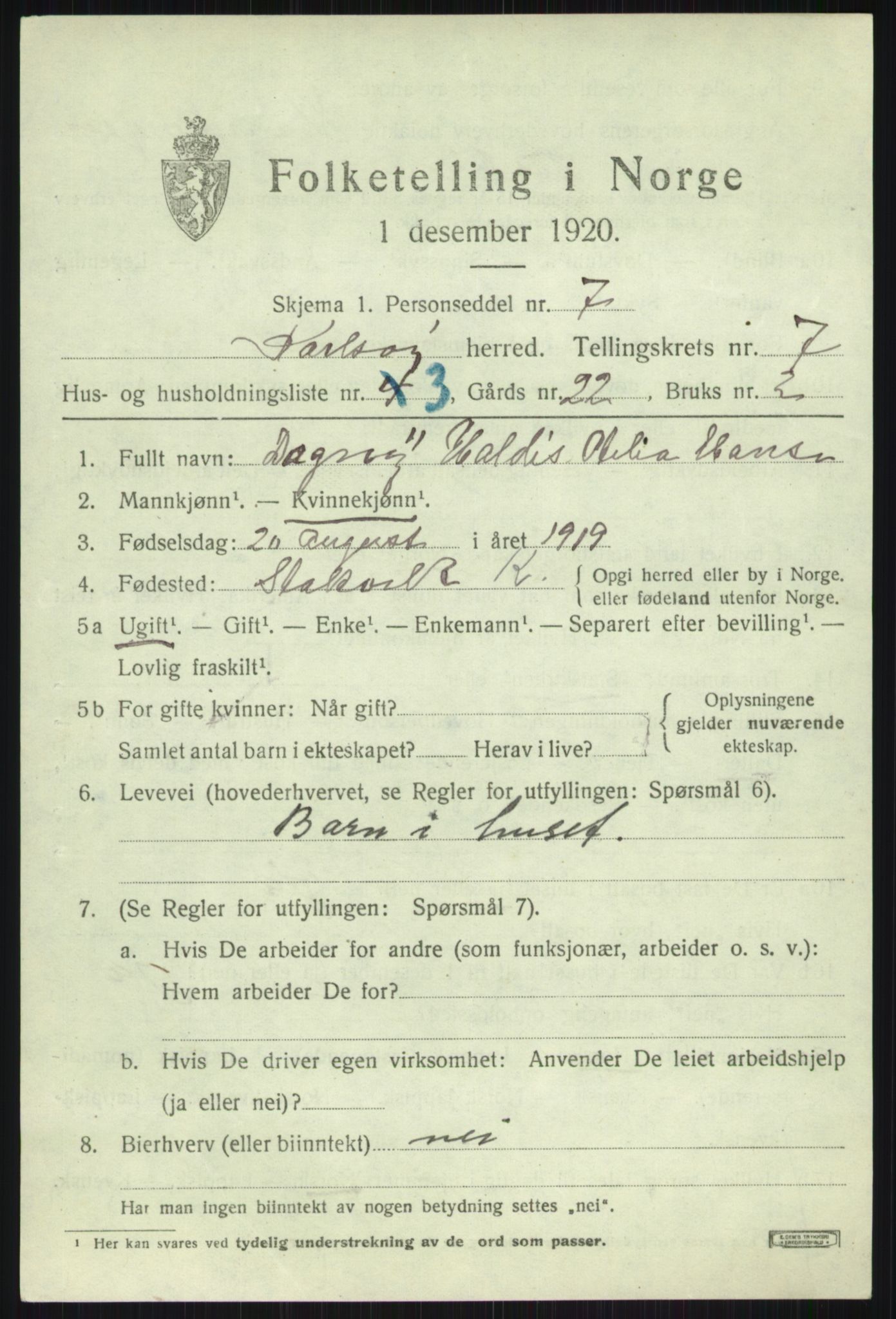 SATØ, 1920 census for Karlsøy, 1920, p. 2682