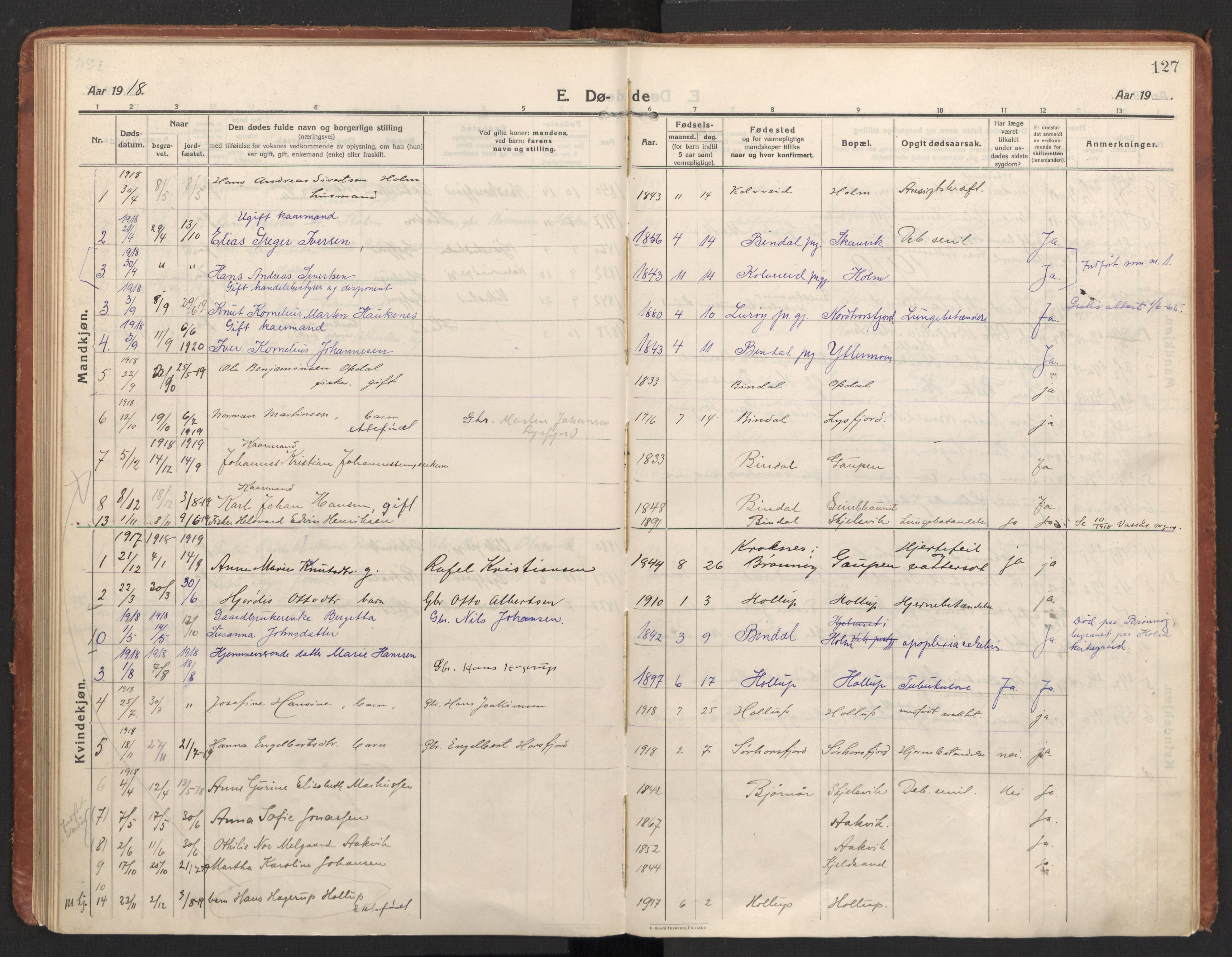 Ministerialprotokoller, klokkerbøker og fødselsregistre - Nordland, AV/SAT-A-1459/811/L0168: Parish register (official) no. 811A05, 1914-1932, p. 127