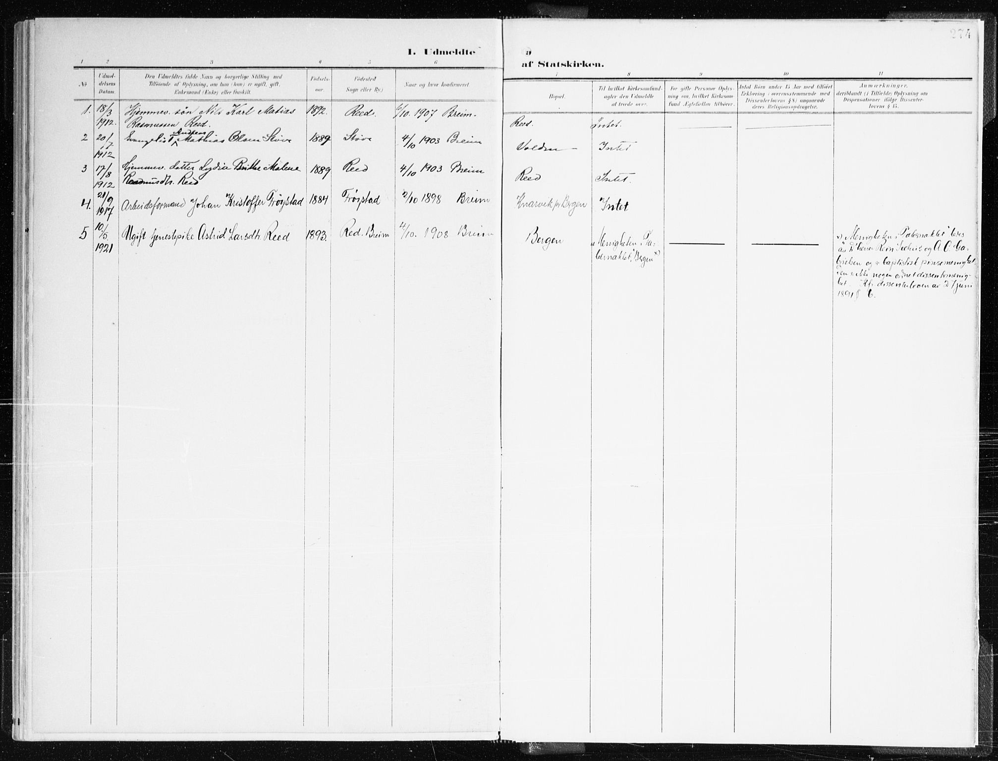 Gloppen sokneprestembete, SAB/A-80101/H/Haa/Haac/L0003: Parish register (official) no. C 3, 1904-1921, p. 274