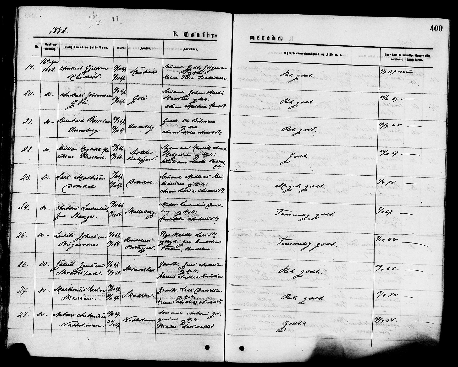 Sandar kirkebøker, AV/SAKO-A-243/F/Fa/L0010: Parish register (official) no. 10, 1872-1882, p. 400