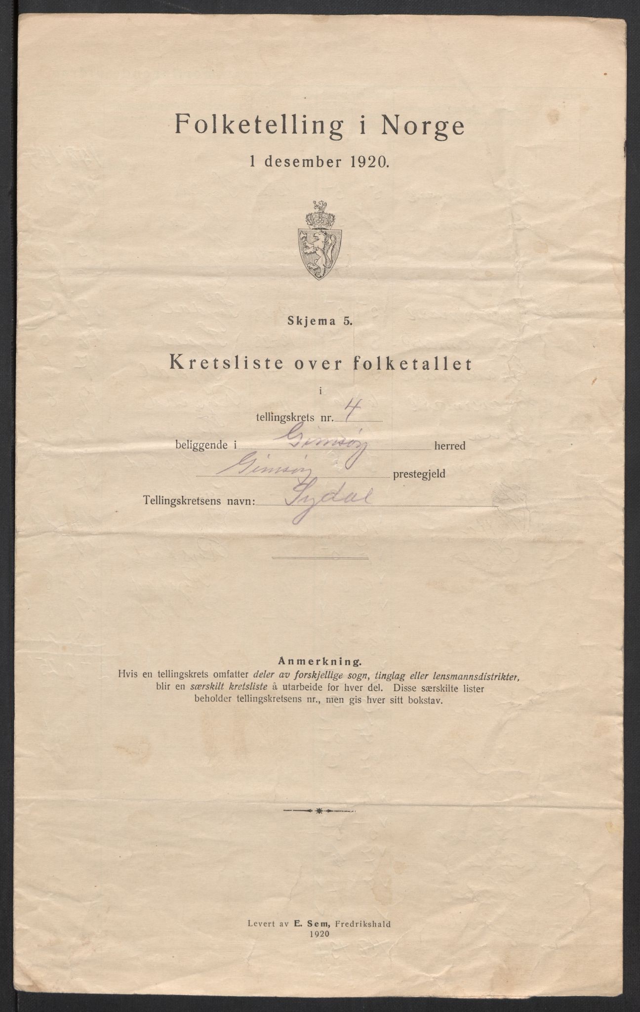 SAT, 1920 census for Gimsøy, 1920, p. 21