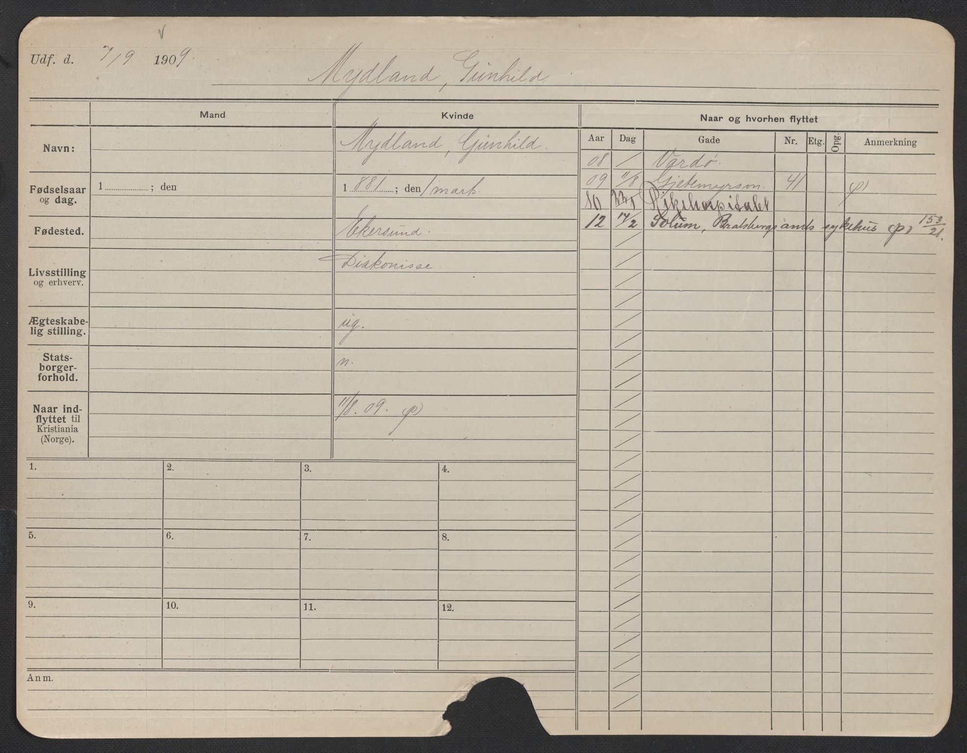 Oslo folkeregister, Registerkort, AV/SAO-A-11715/F/Fa/Fac/L0020: Kvinner, 1906-1914, p. 1103a