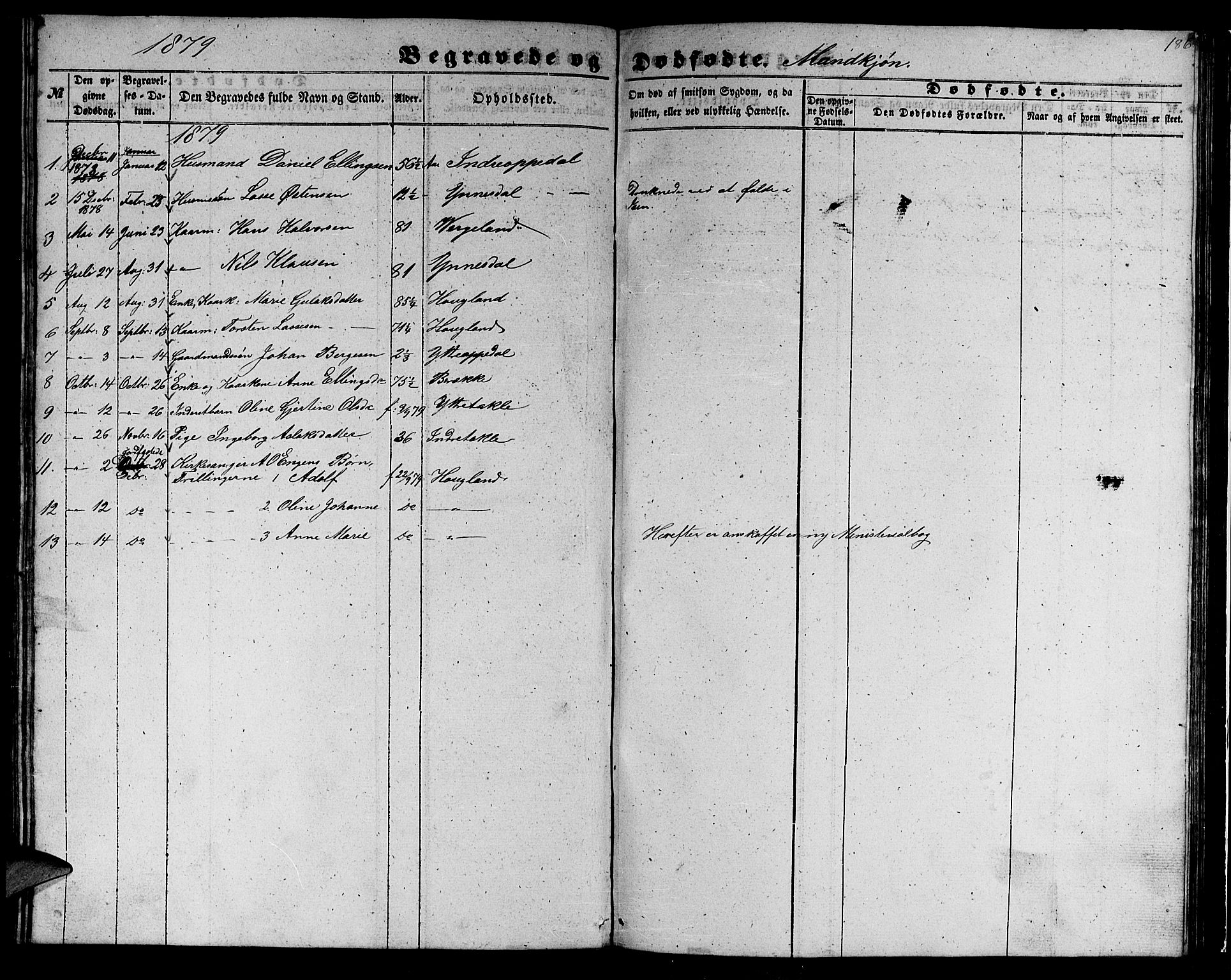 Gulen sokneprestembete, AV/SAB-A-80201/H/Hab/Habc/L0001: Parish register (copy) no. C 1, 1853-1880, p. 186