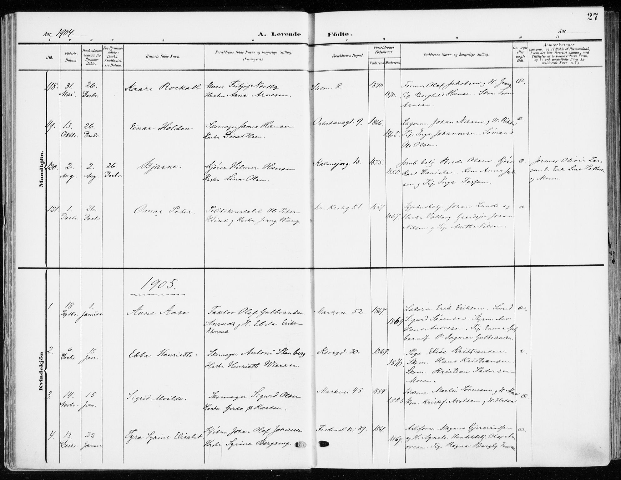 Jakob prestekontor Kirkebøker, SAO/A-10850/F/Fa/L0005b: Parish register (official) no. 5b, 1904-1922, p. 27