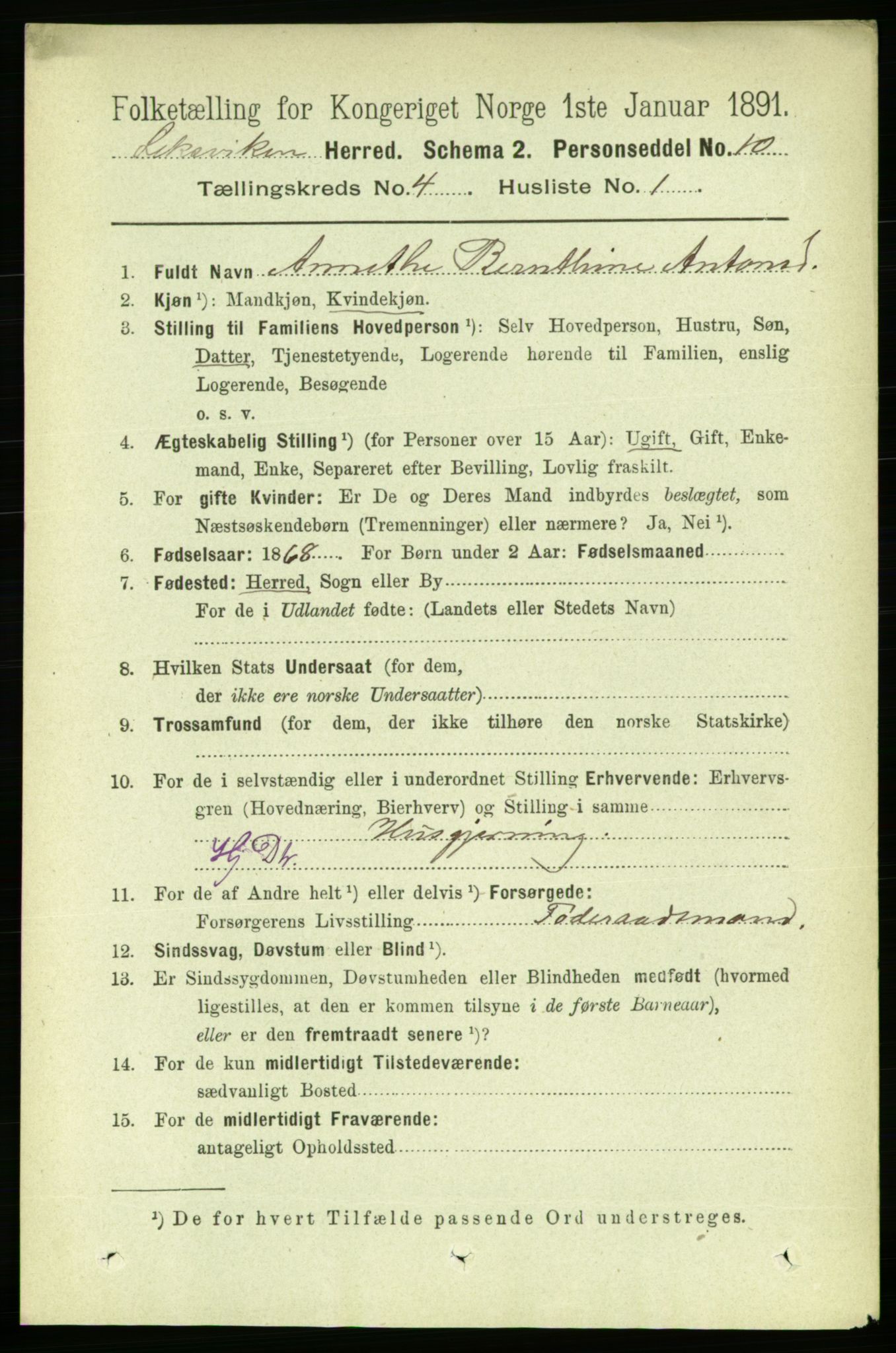 RA, 1891 census for 1718 Leksvik, 1891, p. 1918