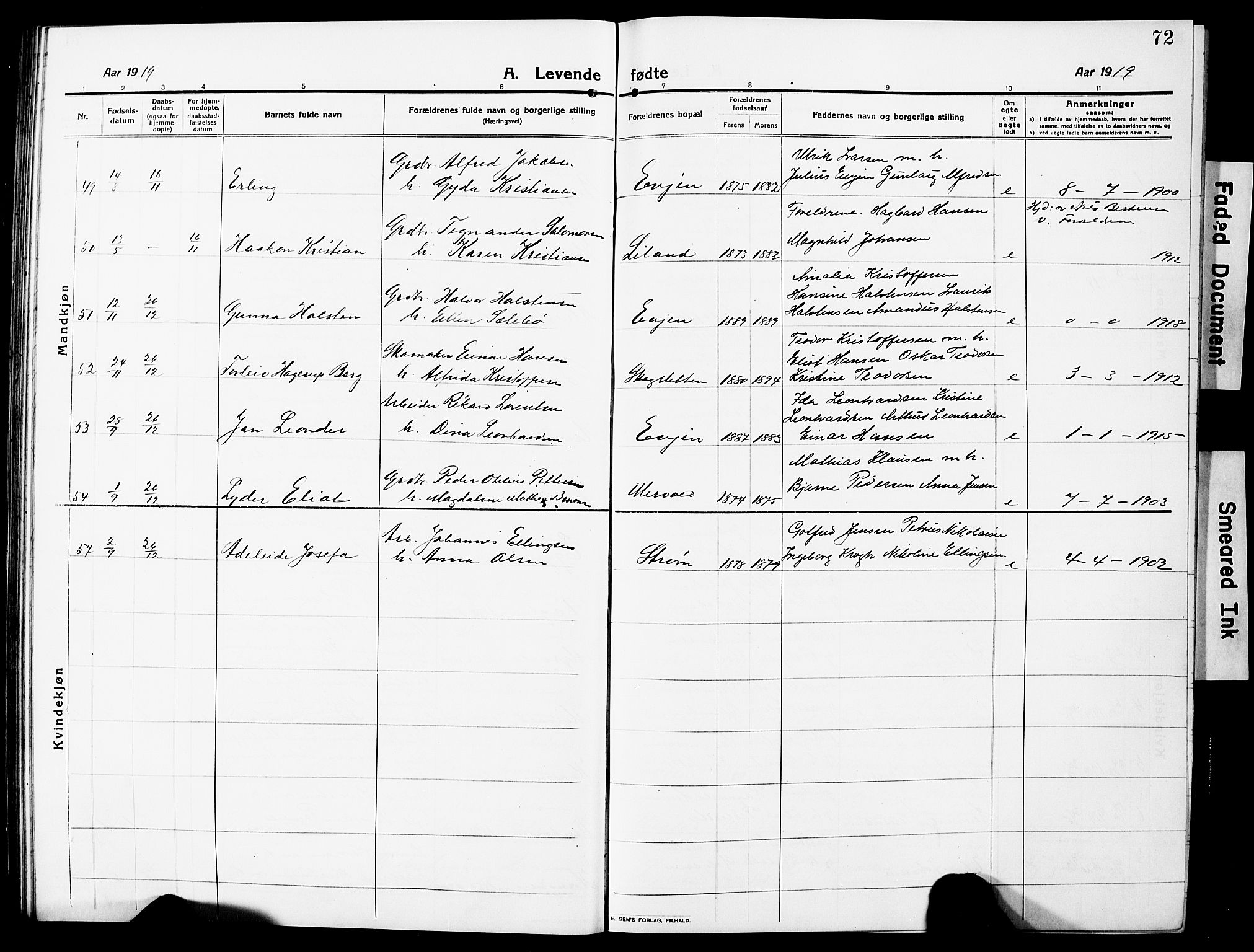 Ministerialprotokoller, klokkerbøker og fødselsregistre - Nordland, SAT/A-1459/880/L1142: Parish register (copy) no. 880C04, 1913-1930, p. 72