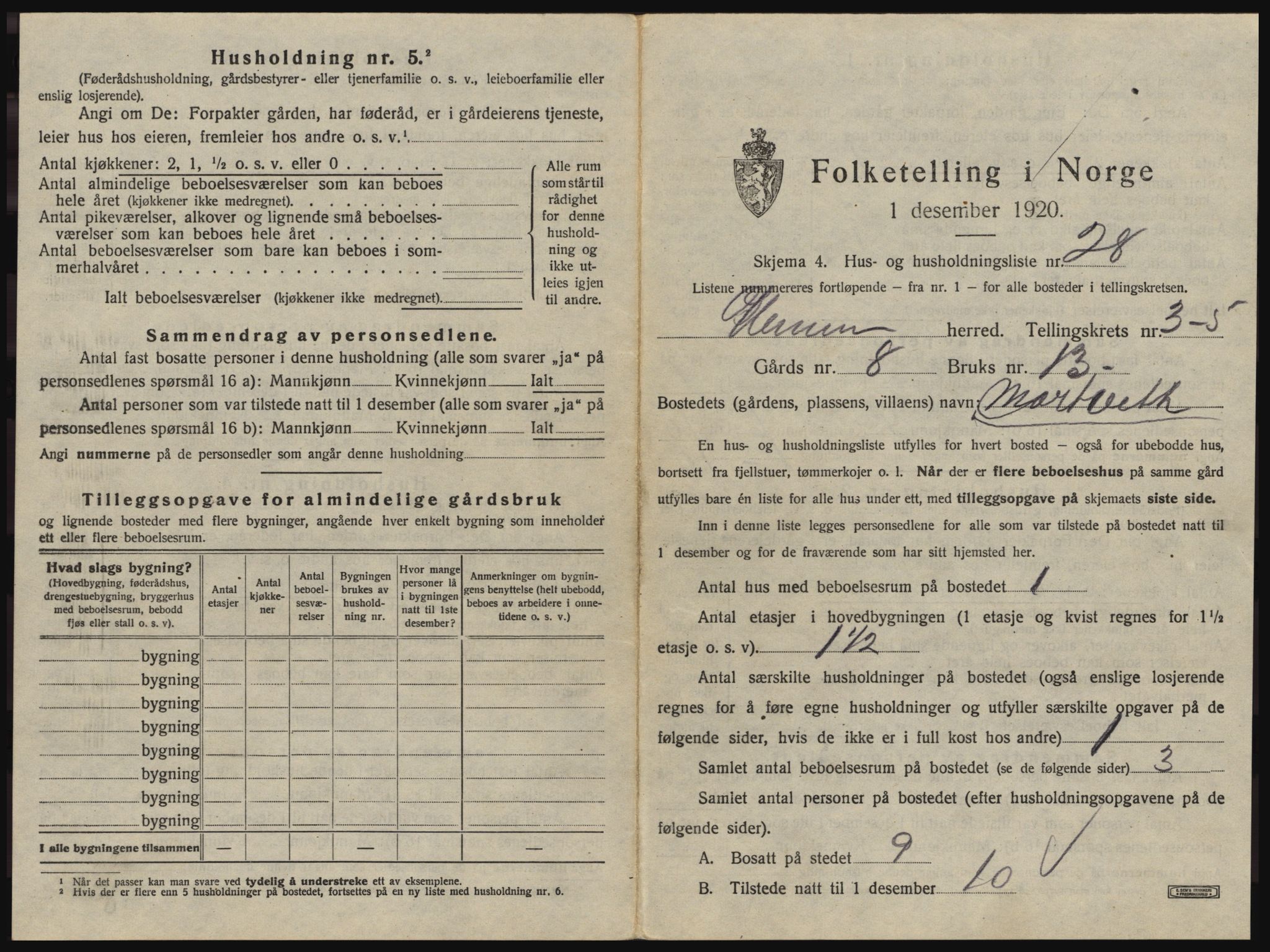 SAO, 1920 census for Glemmen, 1920, p. 965