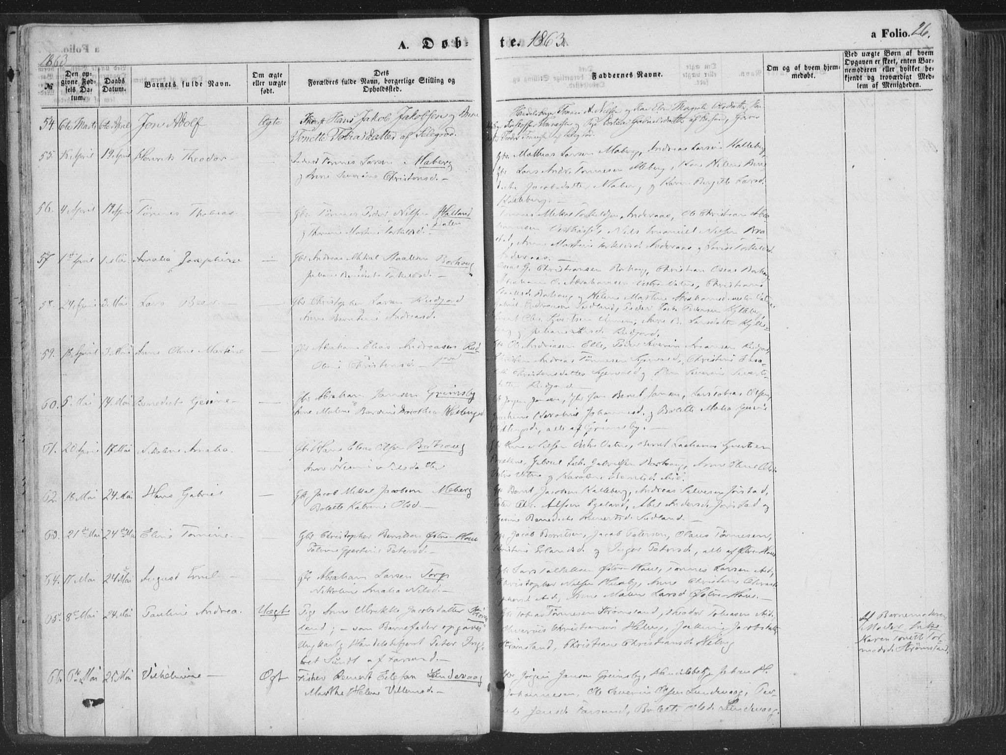 Lista sokneprestkontor, AV/SAK-1111-0027/F/Fa/L0011: Parish register (official) no. A 11, 1861-1878, p. 26