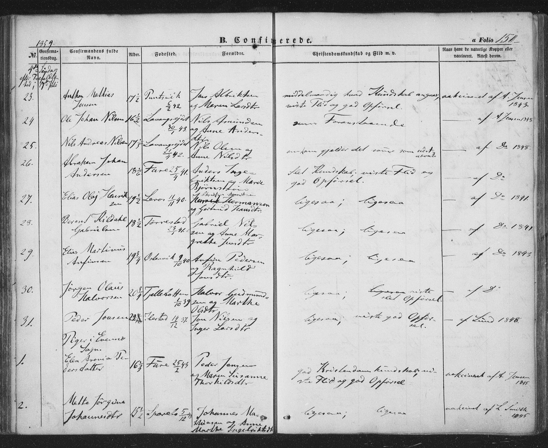 Ministerialprotokoller, klokkerbøker og fødselsregistre - Nordland, AV/SAT-A-1459/863/L0895: Parish register (official) no. 863A07, 1851-1860, p. 150