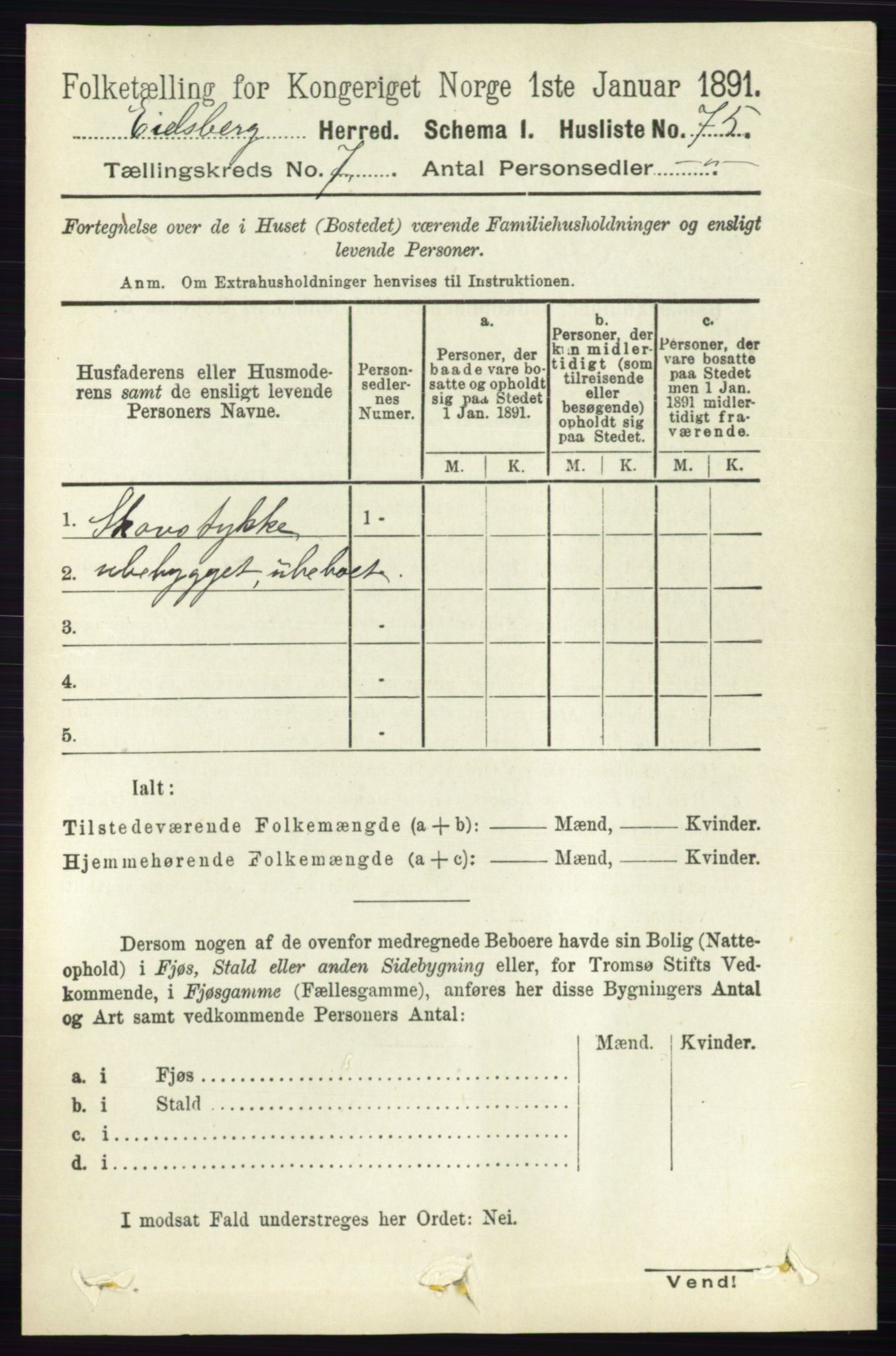RA, 1891 census for 0125 Eidsberg, 1891, p. 4101