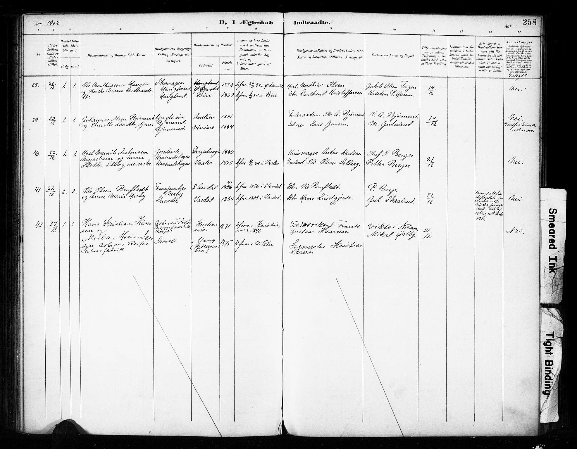 Vestre Toten prestekontor, AV/SAH-PREST-108/H/Ha/Haa/L0011: Parish register (official) no. 11, 1895-1906, p. 258