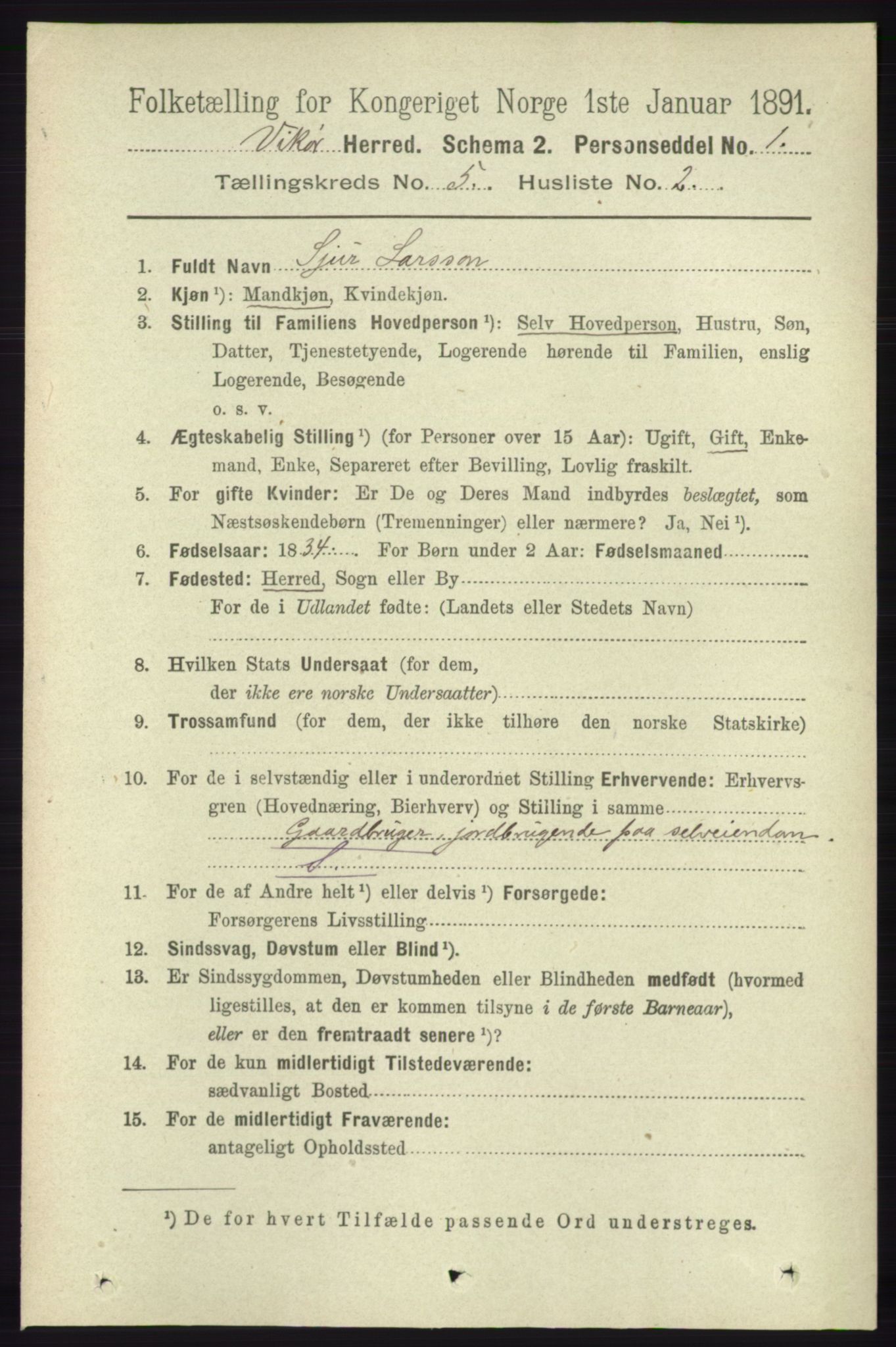 RA, 1891 census for 1238 Vikør, 1891, p. 1422