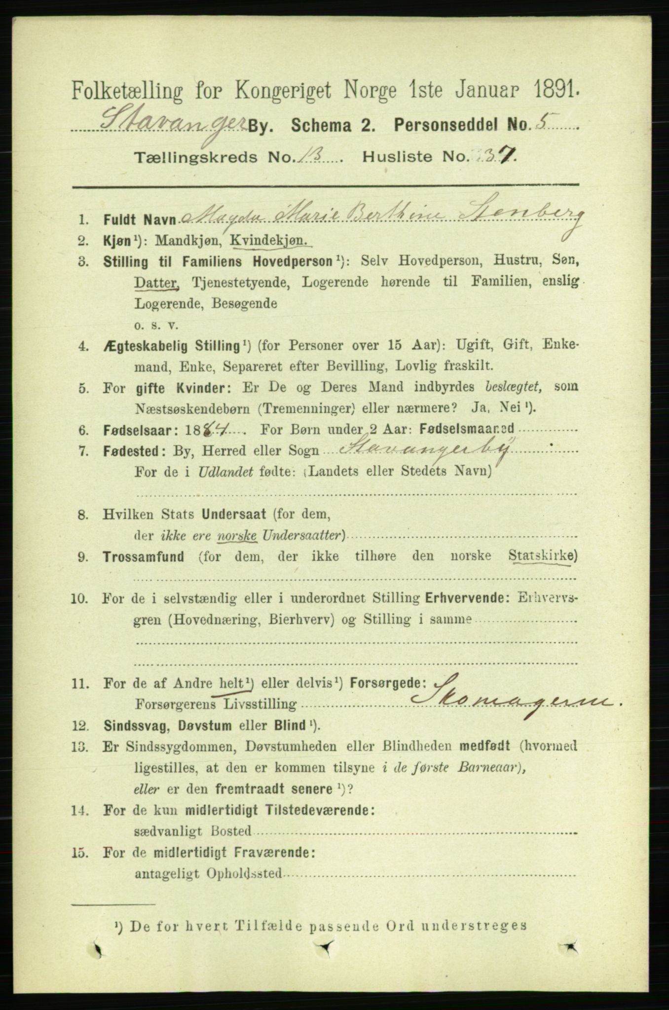 RA, 1891 census for 1103 Stavanger, 1891, p. 16280