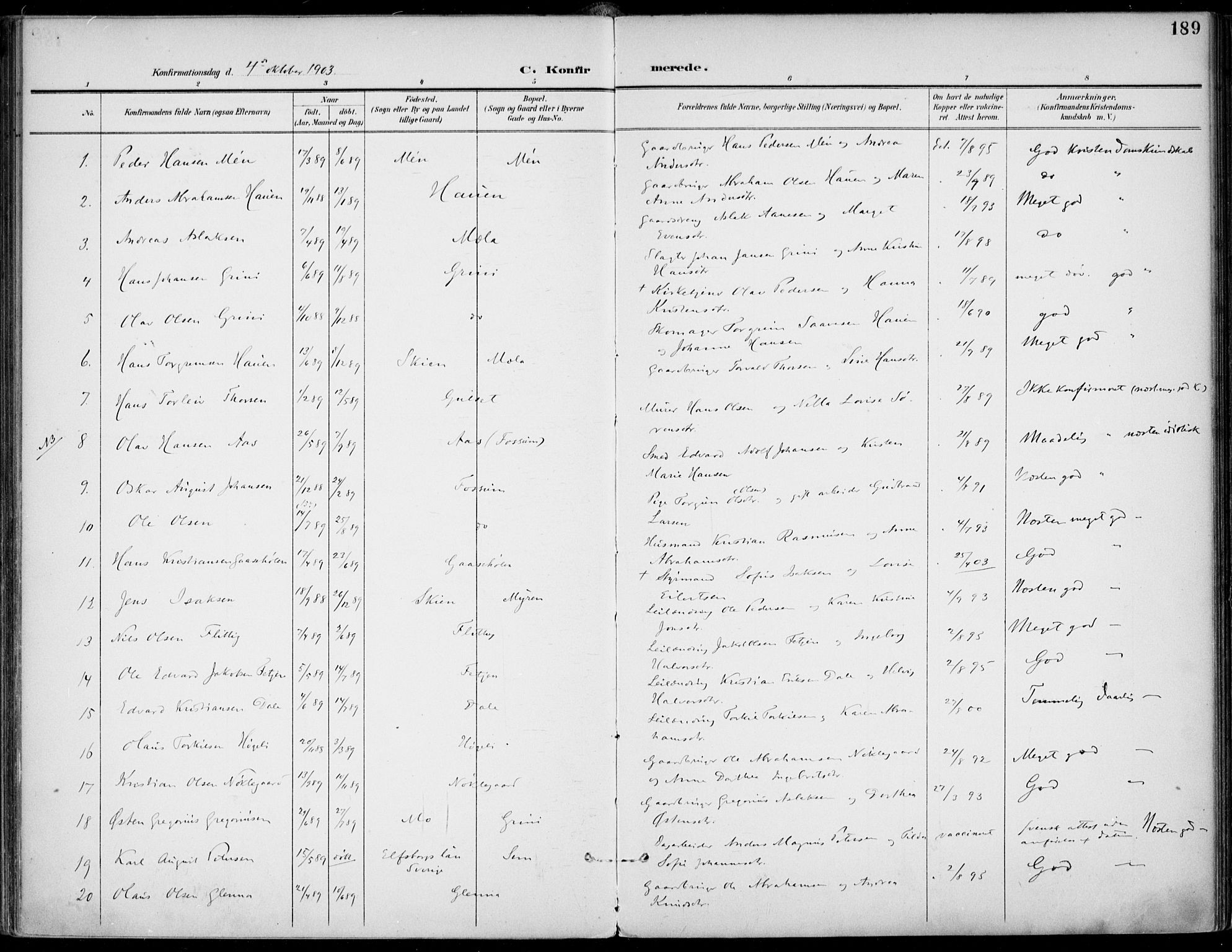 Gjerpen kirkebøker, AV/SAKO-A-265/F/Fa/L0011: Parish register (official) no. I 11, 1896-1904, p. 189