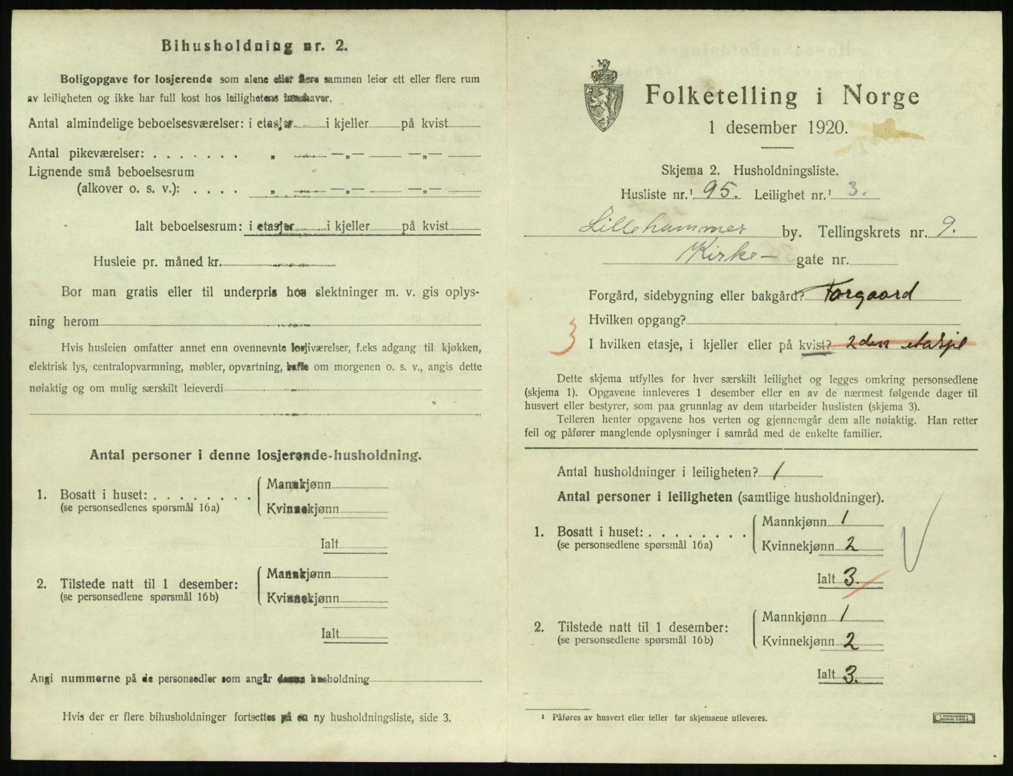 SAH, 1920 census for Lillehammer, 1920, p. 3402