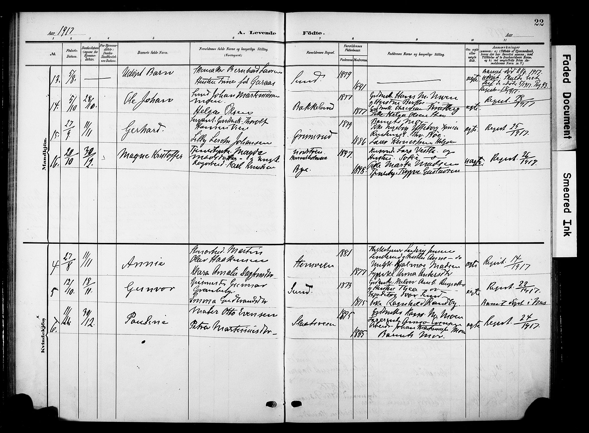 Nes prestekontor, Hedmark, AV/SAH-PREST-020/K/Ka/L0012: Parish register (official) no. 12, 1906-1920, p. 22