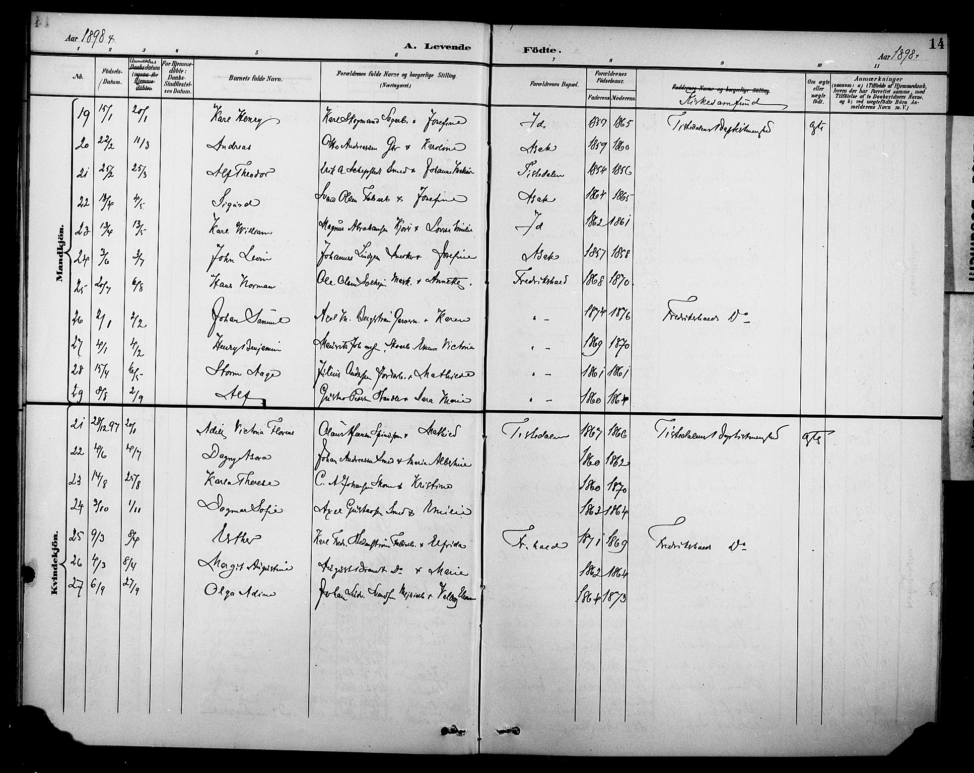 Halden prestekontor Kirkebøker, SAO/A-10909/F/Fb/L0001: Parish register (official) no. II 1, 1892-1932, p. 14