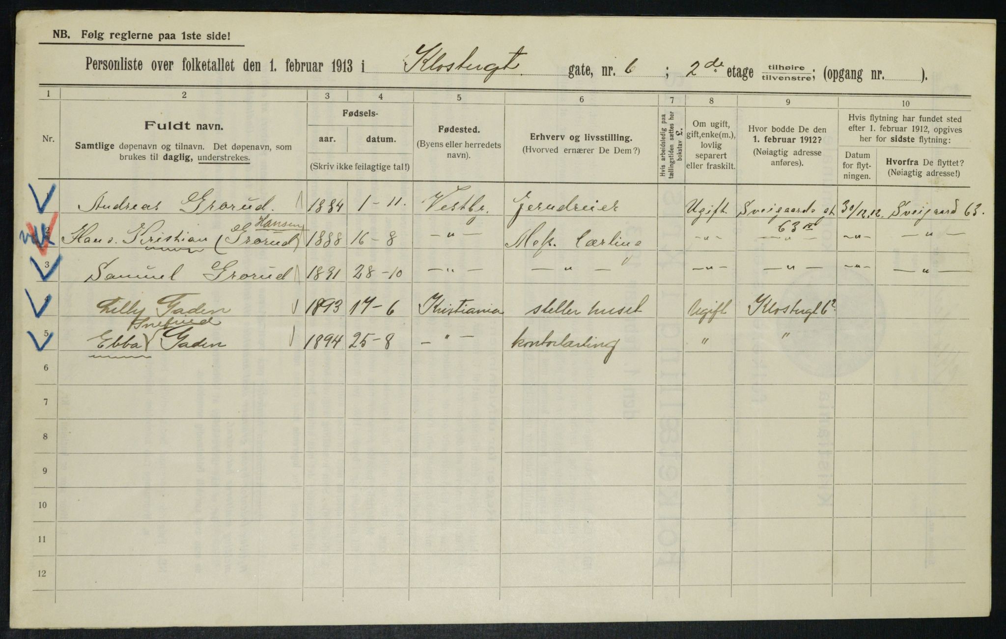 OBA, Municipal Census 1913 for Kristiania, 1913, p. 51874