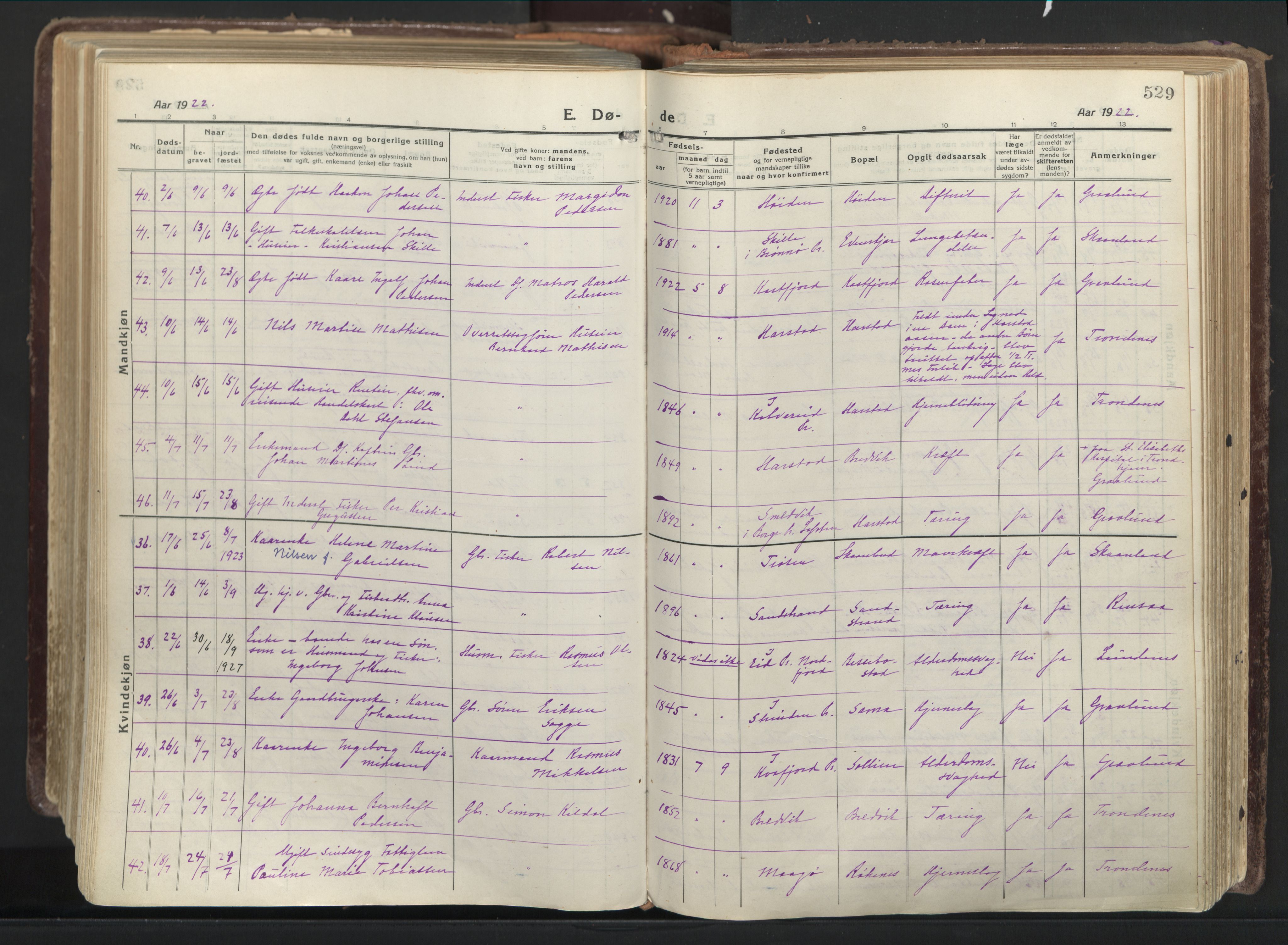 Trondenes sokneprestkontor, SATØ/S-1319/H/Ha/L0019kirke: Parish register (official) no. 19, 1919-1928, p. 529