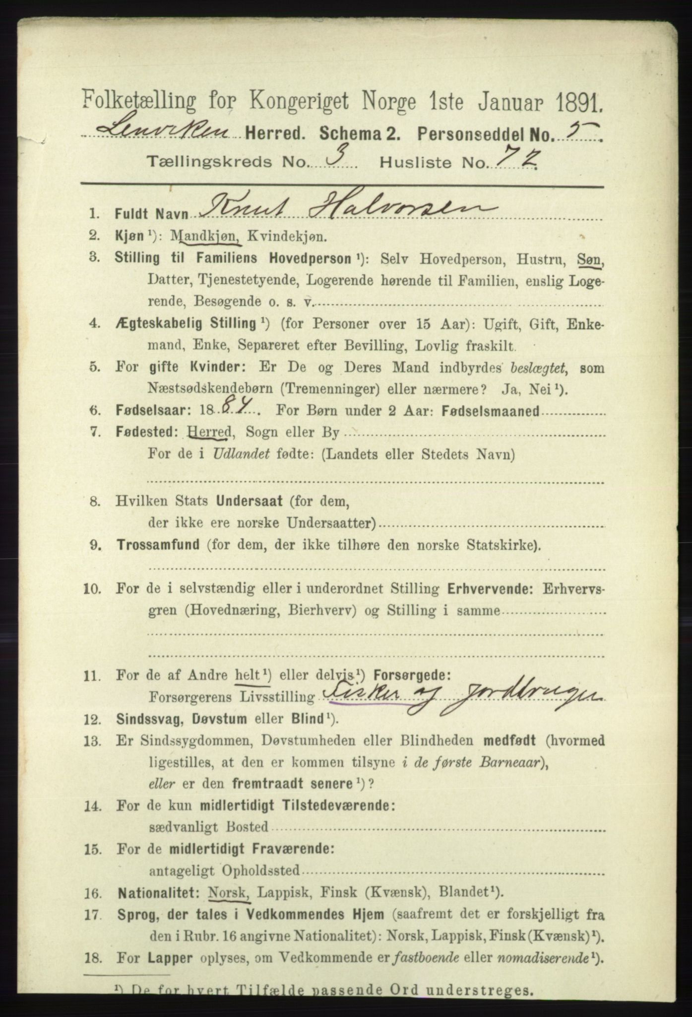 RA, 1891 census for 1931 Lenvik, 1891, p. 1826