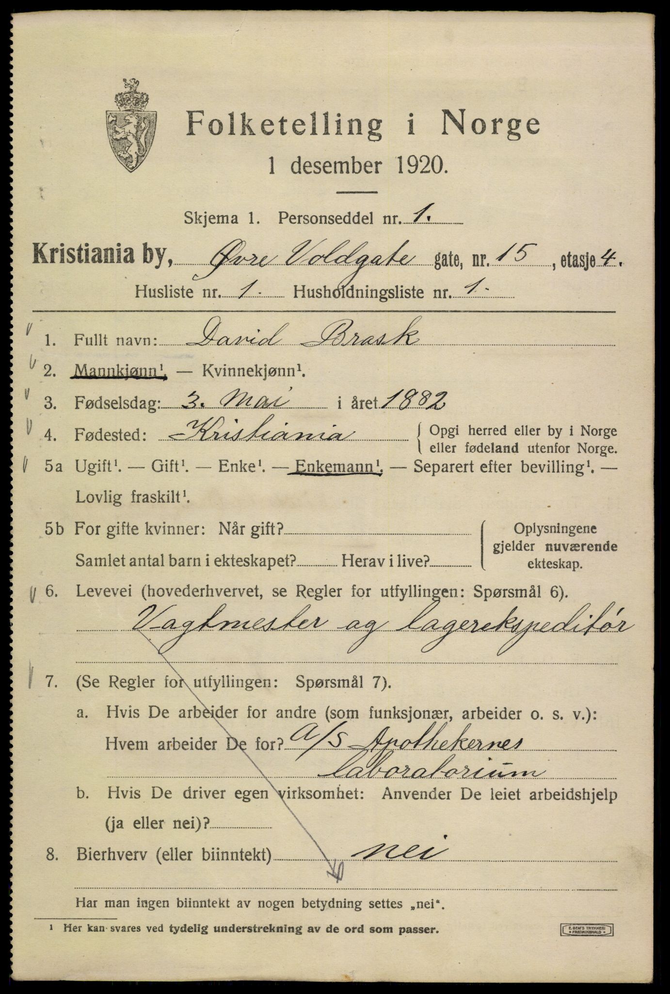 SAO, 1920 census for Kristiania, 1920, p. 658853