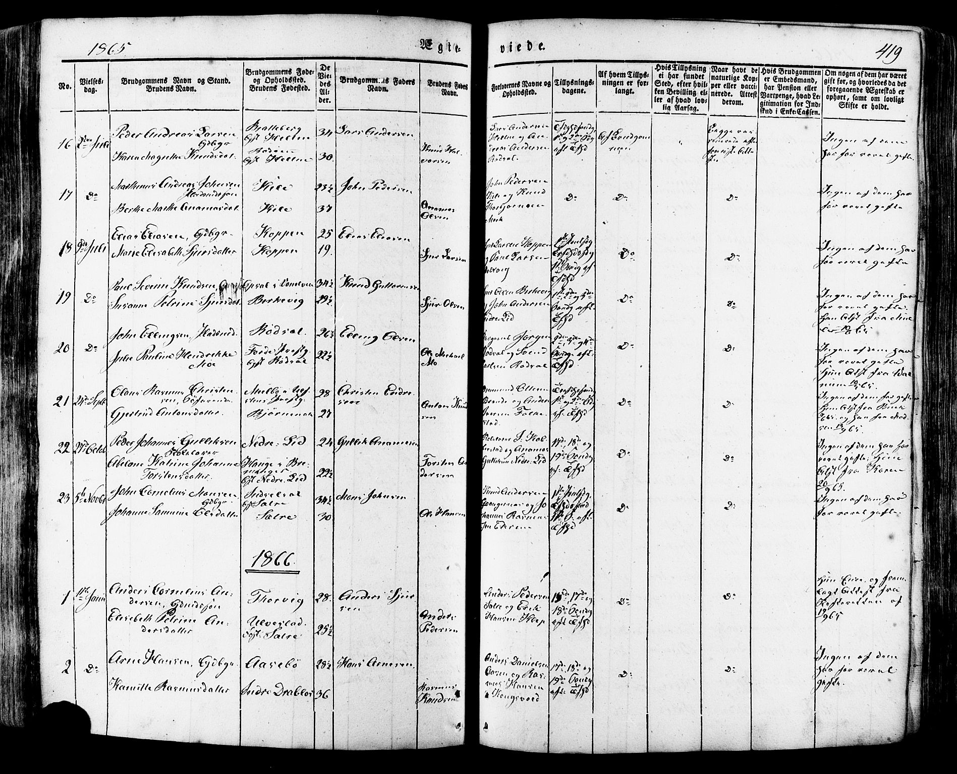 Ministerialprotokoller, klokkerbøker og fødselsregistre - Møre og Romsdal, SAT/A-1454/511/L0140: Parish register (official) no. 511A07, 1851-1878, p. 419