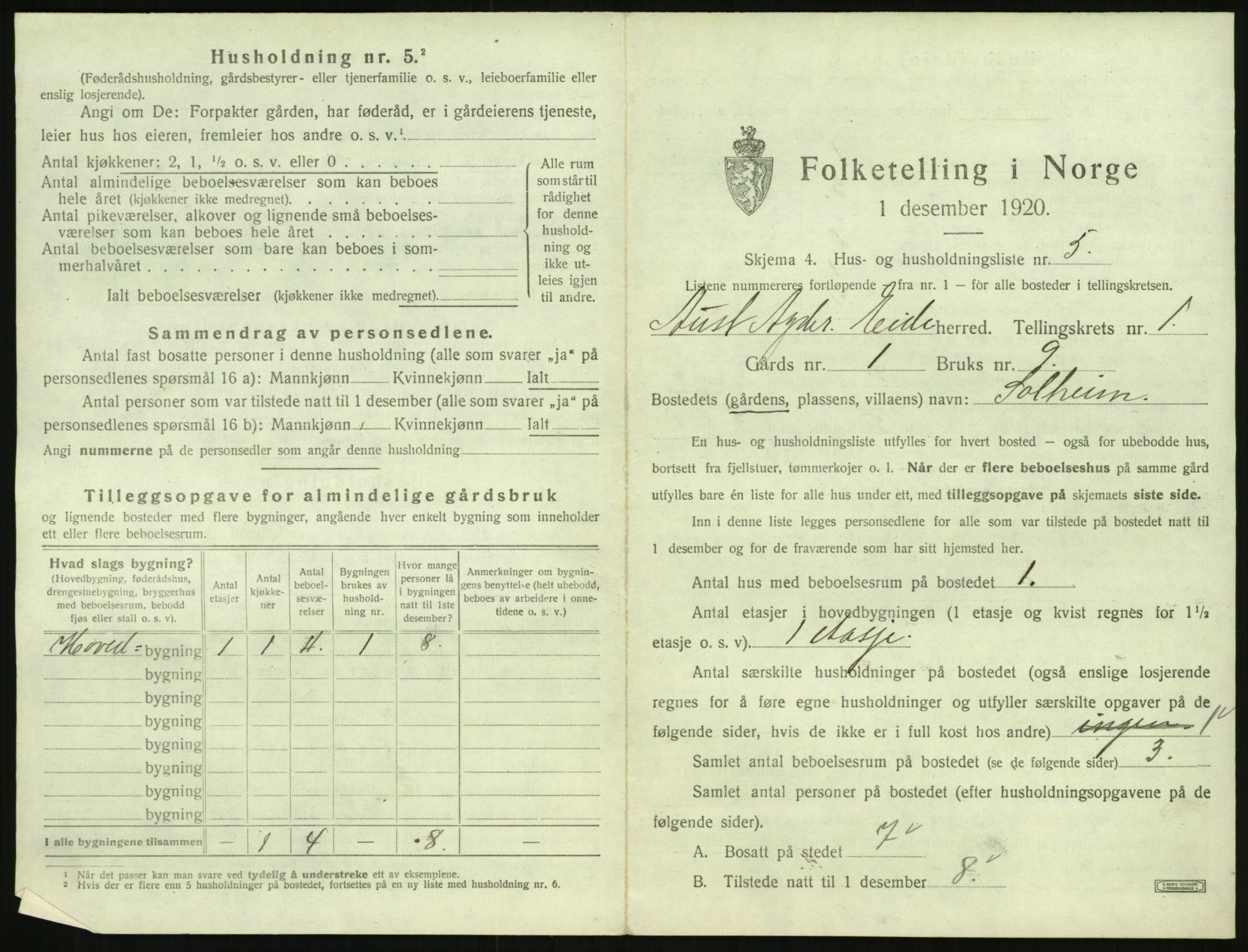 SAK, 1920 census for Eide, 1920, p. 36