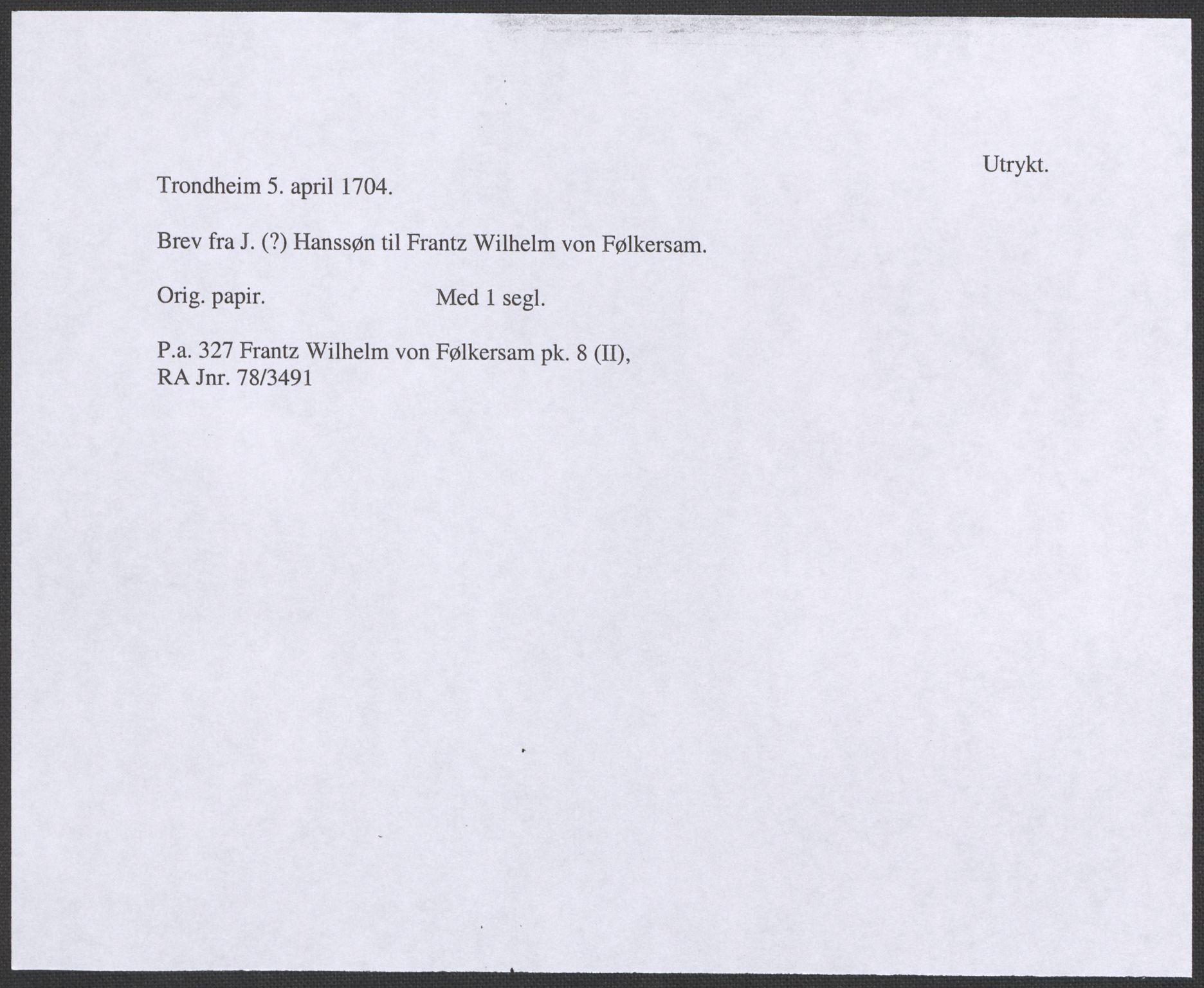 Riksarkivets diplomsamling, RA/EA-5965/F12/L0008: Pk. 8 (II), 1602-1704, p. 113