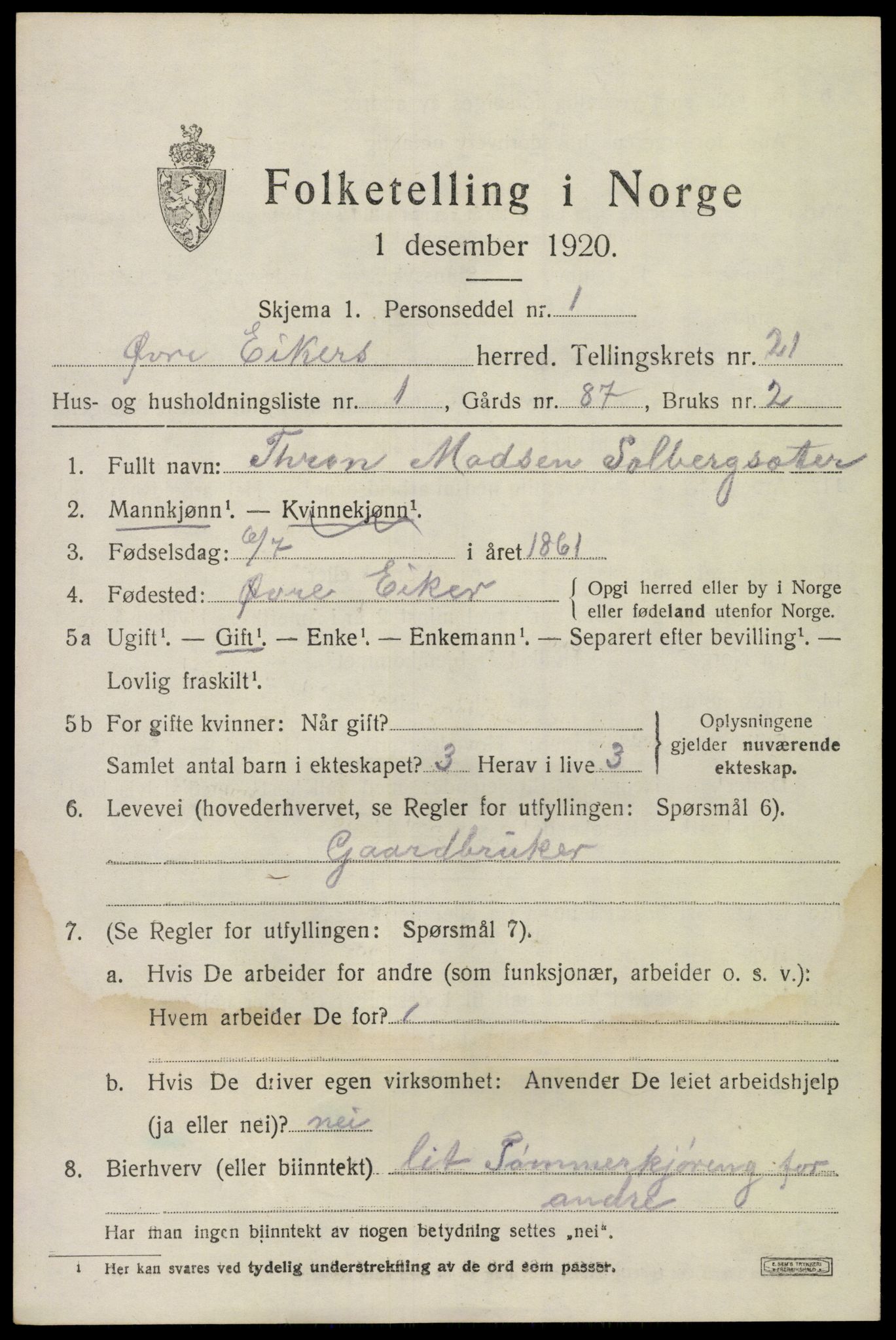 SAKO, 1920 census for Øvre Eiker, 1920, p. 22632