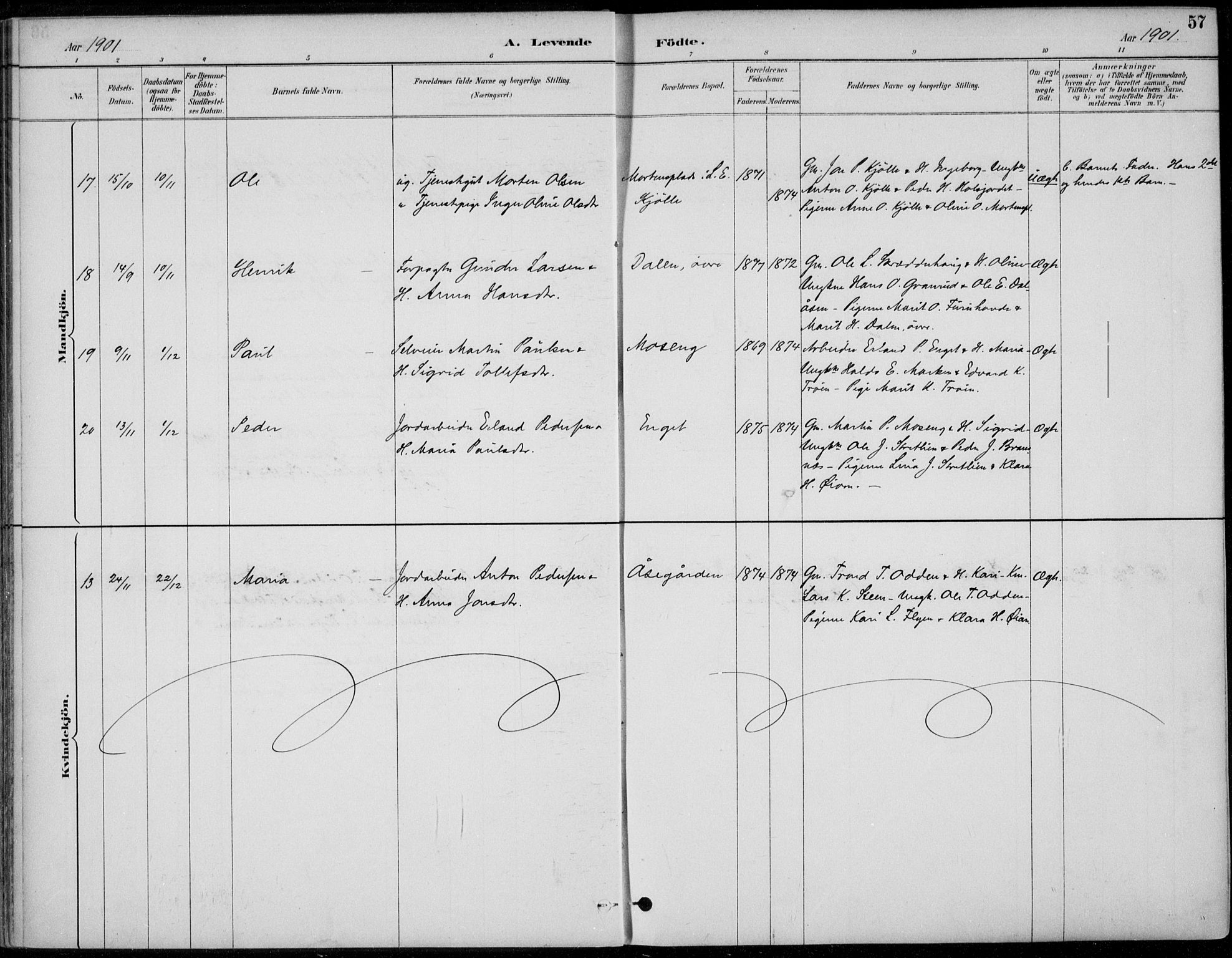 Alvdal prestekontor, AV/SAH-PREST-060/H/Ha/Haa/L0003: Parish register (official) no. 3, 1886-1912, p. 57