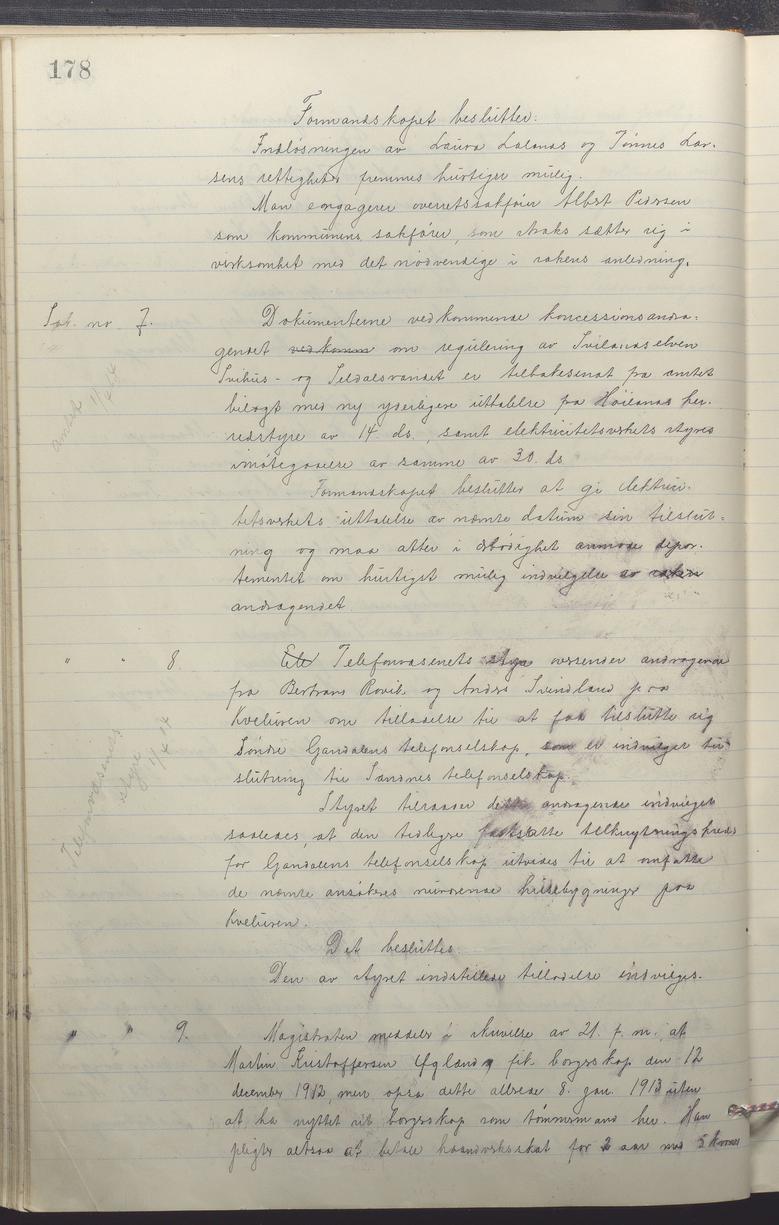 Sandnes kommune - Formannskapet og Bystyret, IKAR/K-100188/Aa/L0008: Møtebok, 1913-1917, p. 178