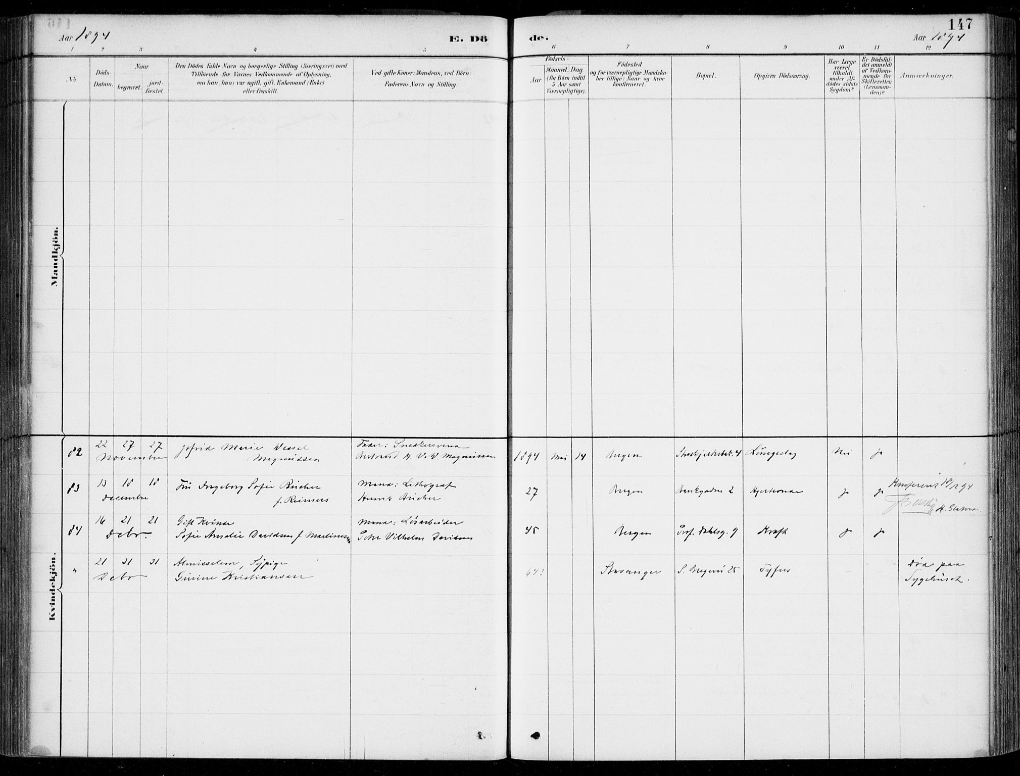 Korskirken sokneprestembete, AV/SAB-A-76101/H/Hab: Parish register (copy) no. E 4, 1884-1910, p. 147