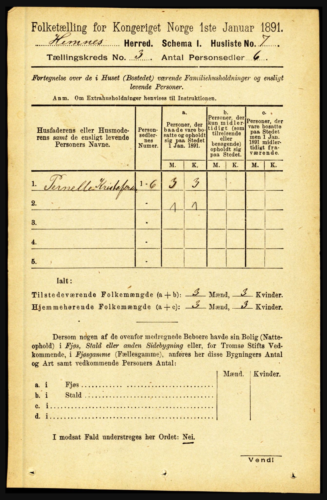 RA, 1891 census for 1832 Hemnes, 1891, p. 1889