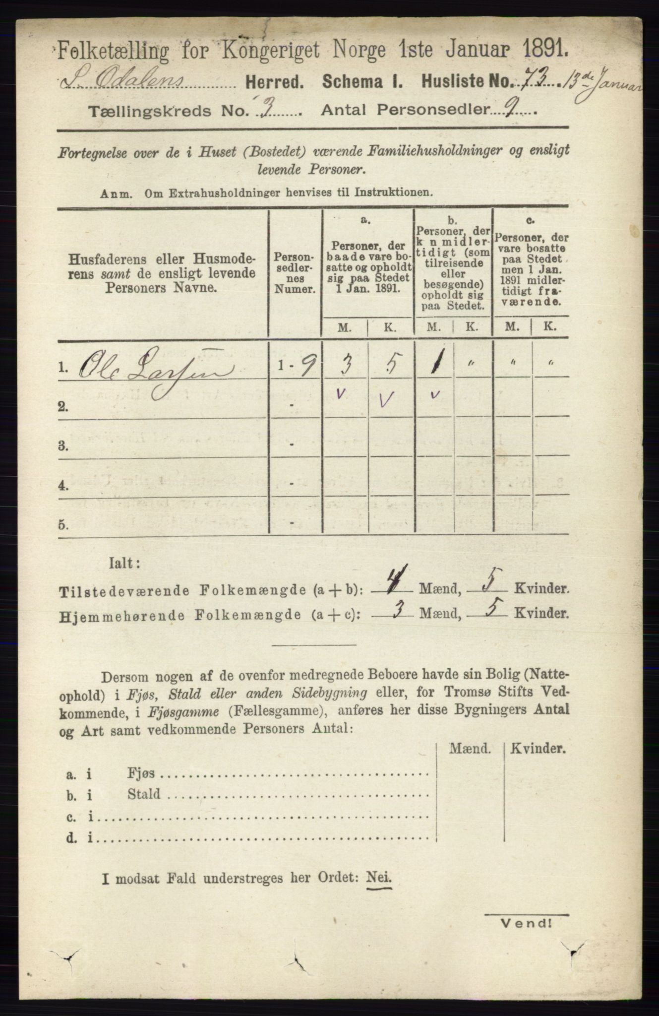 RA, 1891 census for 0419 Sør-Odal, 1891, p. 1148