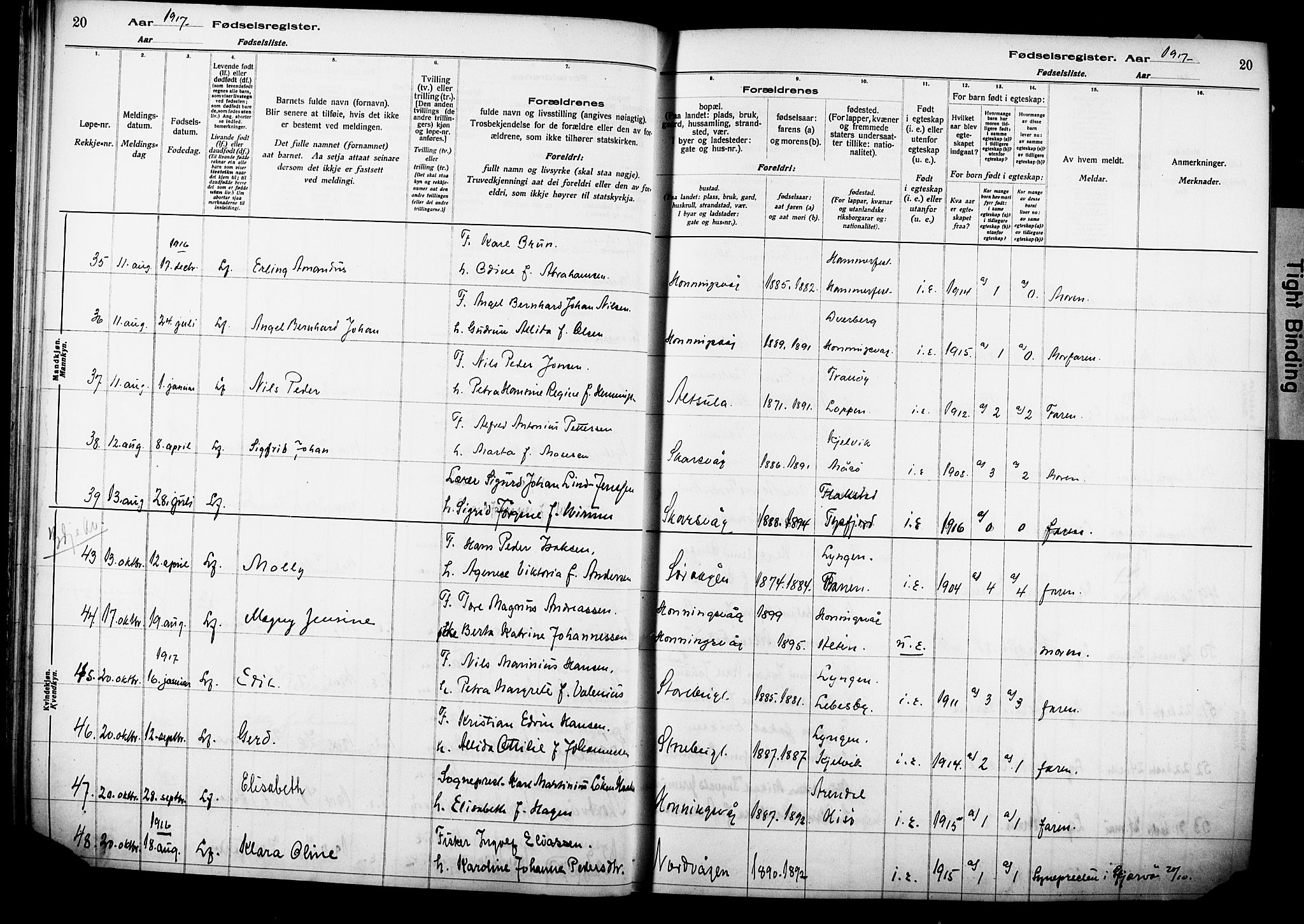 Kjelvik/Nordkapp sokneprestkontor, AV/SATØ-S-1350/I/Ia/L0015: Birth register no. 15, 1916-1930, p. 20