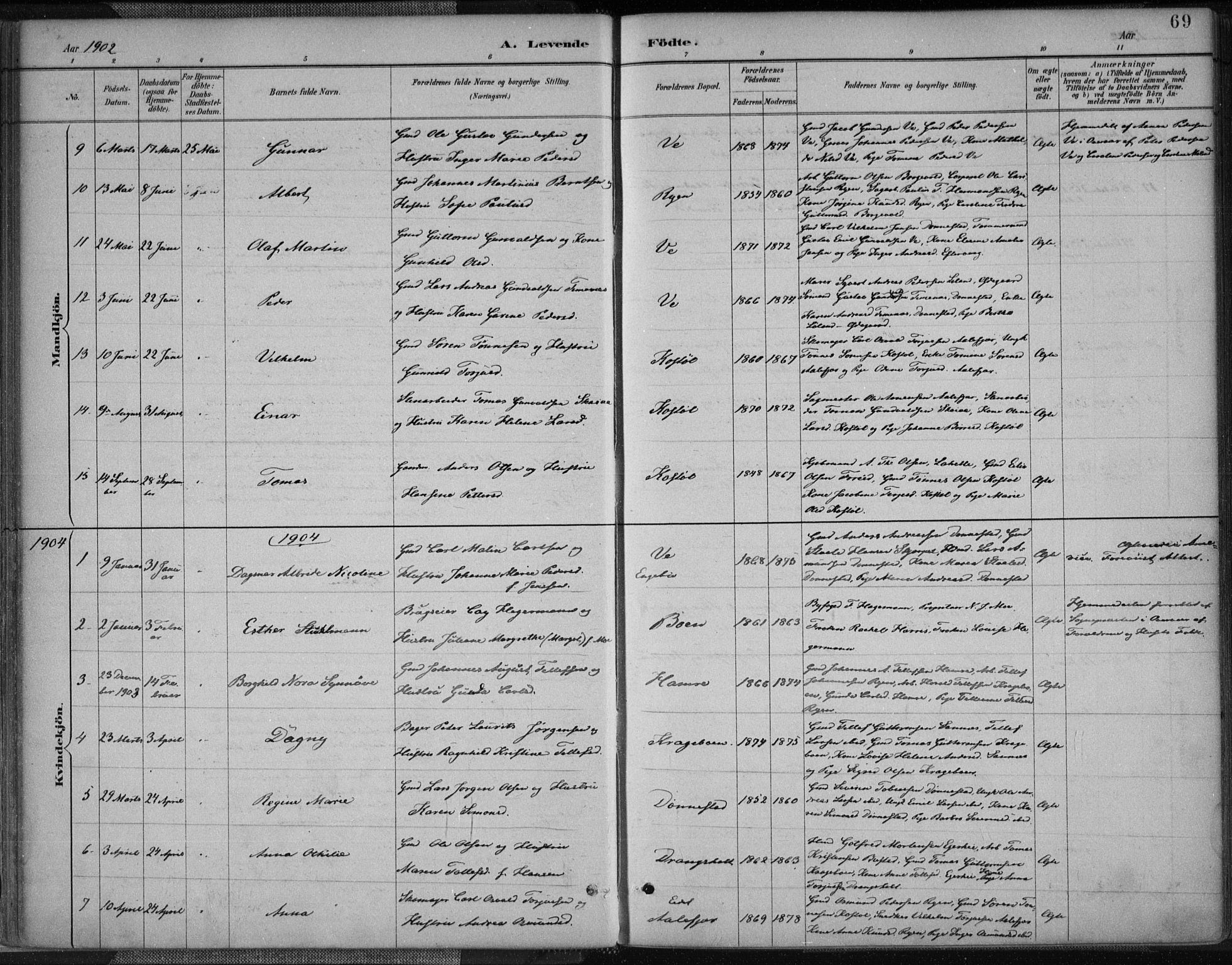 Tveit sokneprestkontor, SAK/1111-0043/F/Fa/L0007: Parish register (official) no. A 7, 1887-1908, p. 69