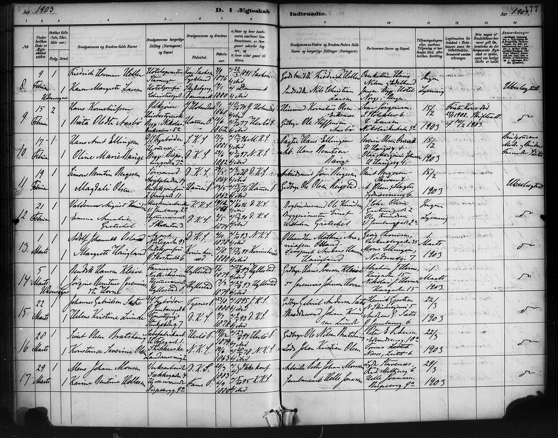 Korskirken sokneprestembete, AV/SAB-A-76101/H/Haa/L0037: Parish register (official) no. D 4, 1883-1904, p. 177