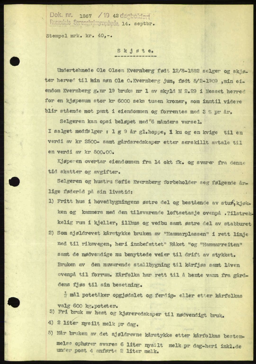 Romsdal sorenskriveri, AV/SAT-A-4149/1/2/2C: Mortgage book no. A12, 1942-1942, Diary no: : 1867/1942