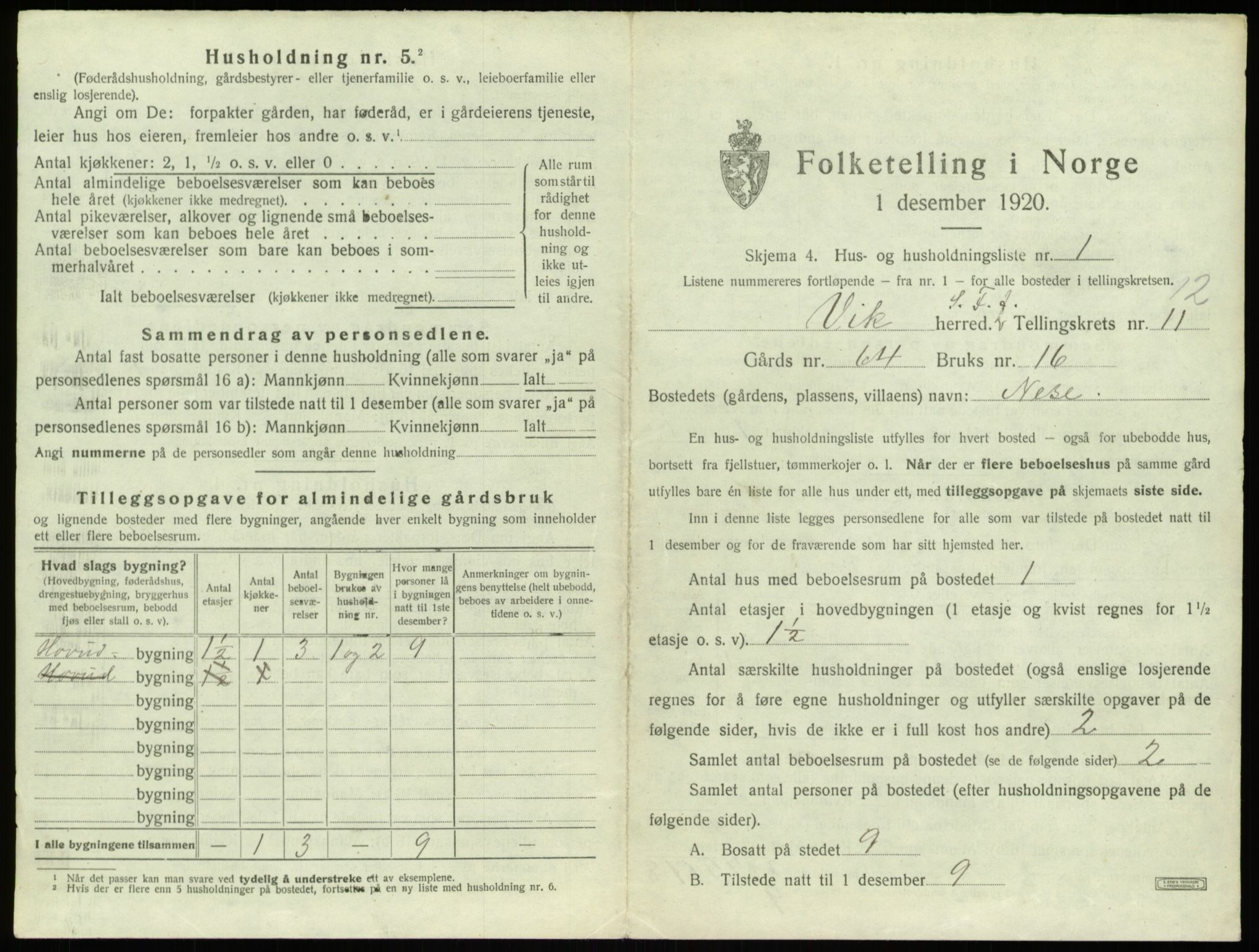 SAB, 1920 census for Vik, 1920, p. 1034
