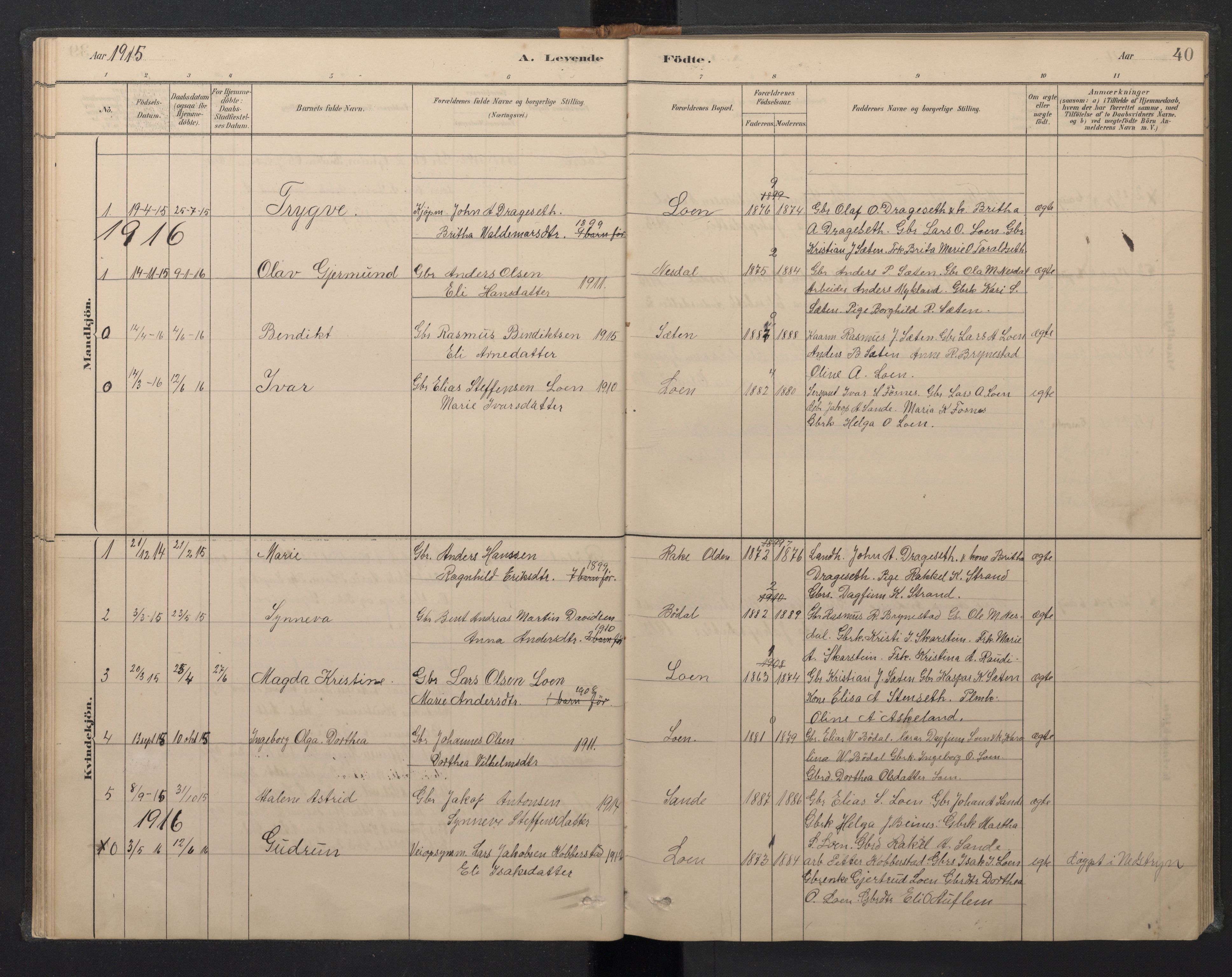 Stryn Sokneprestembete, AV/SAB-A-82501: Parish register (copy) no. B 3, 1881-1918, p. 39b-40a