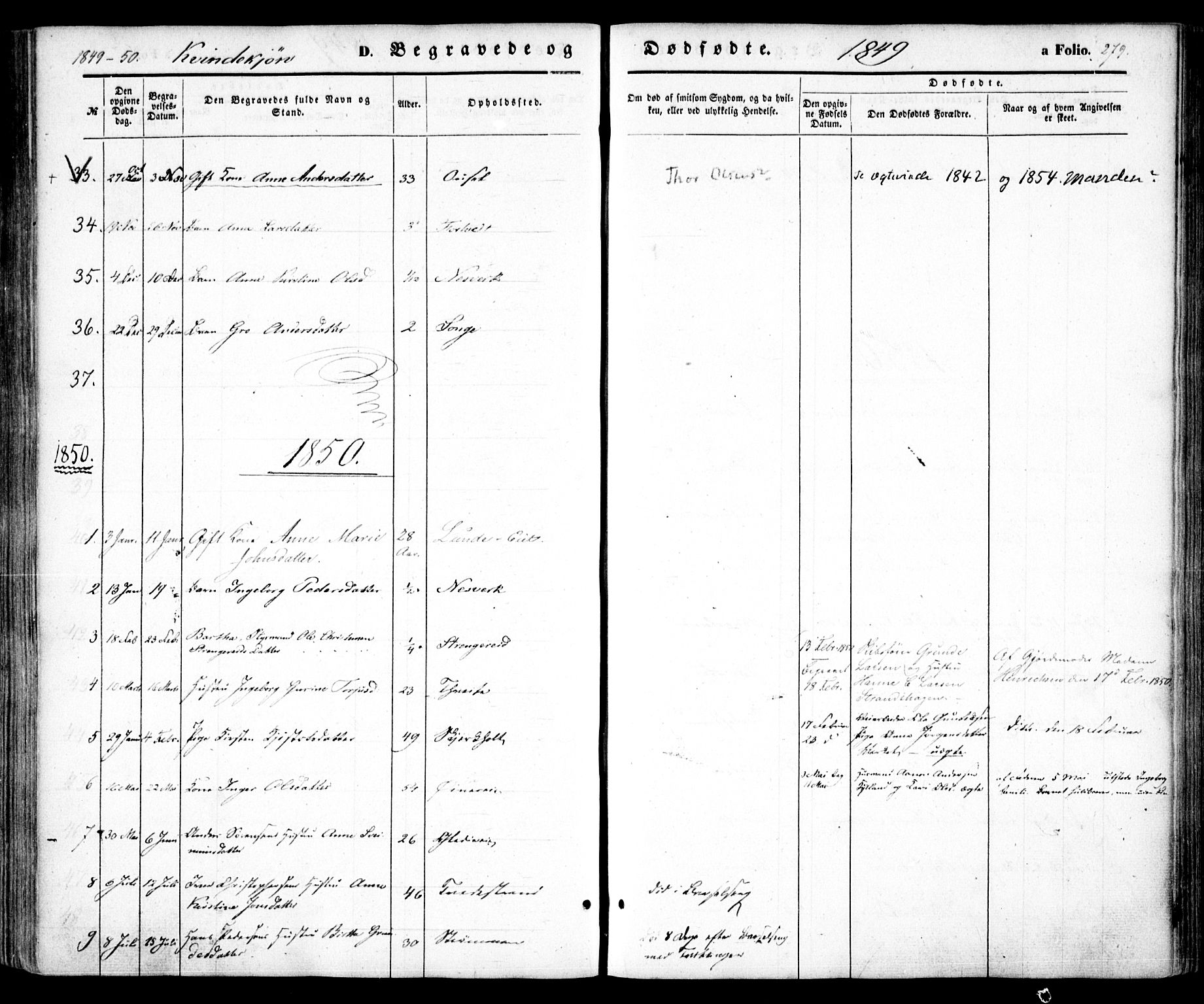 Holt sokneprestkontor, AV/SAK-1111-0021/F/Fa/L0008: Parish register (official) no. A 8, 1849-1860, p. 279