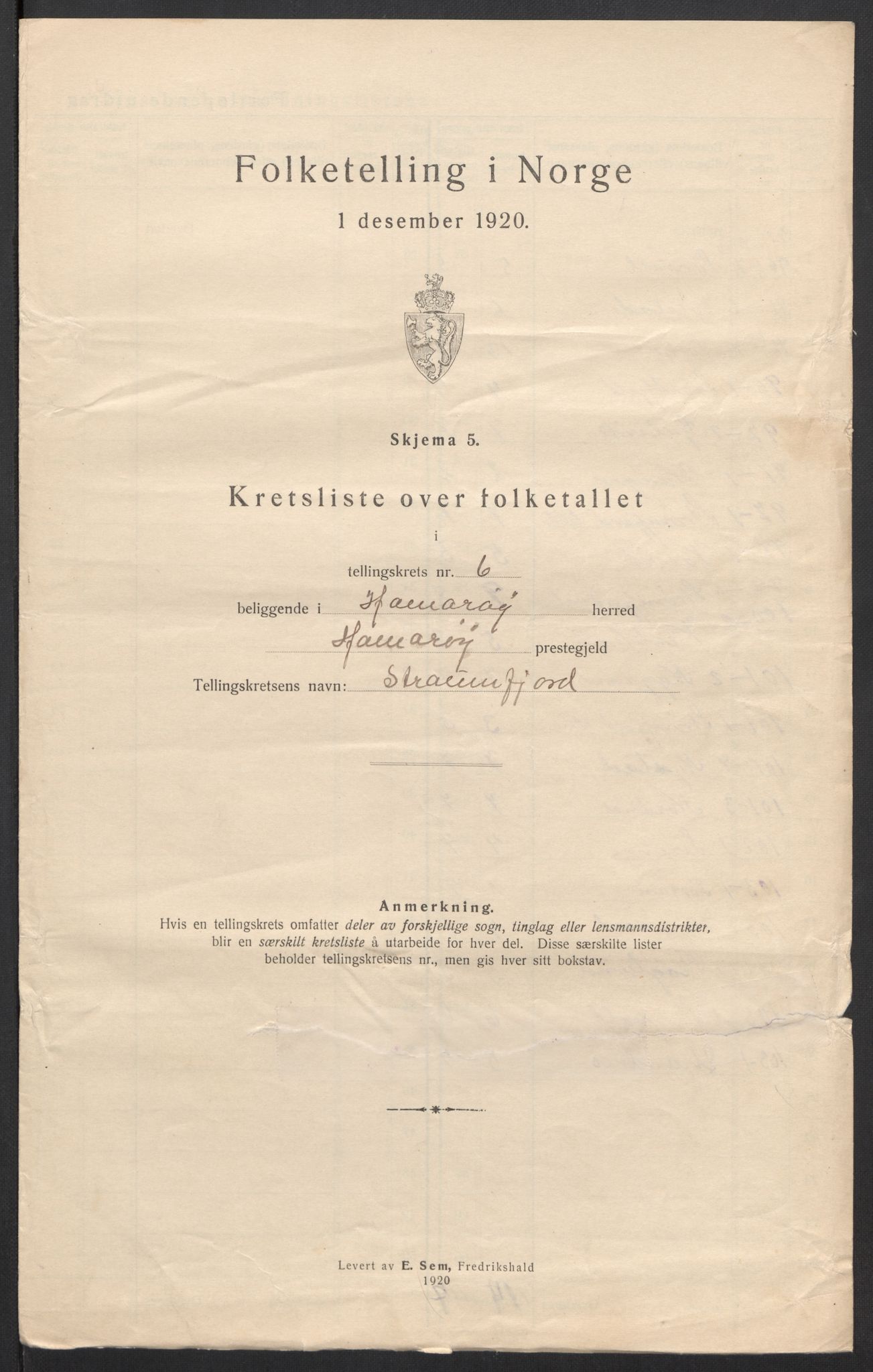 SAT, 1920 census for Hamarøy, 1920, p. 21