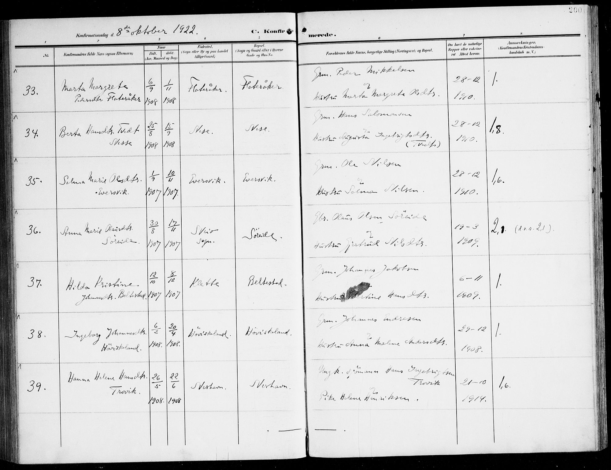 Tysnes sokneprestembete, AV/SAB-A-78601/H/Haa: Parish register (official) no. D 2, 1905-1922, p. 200