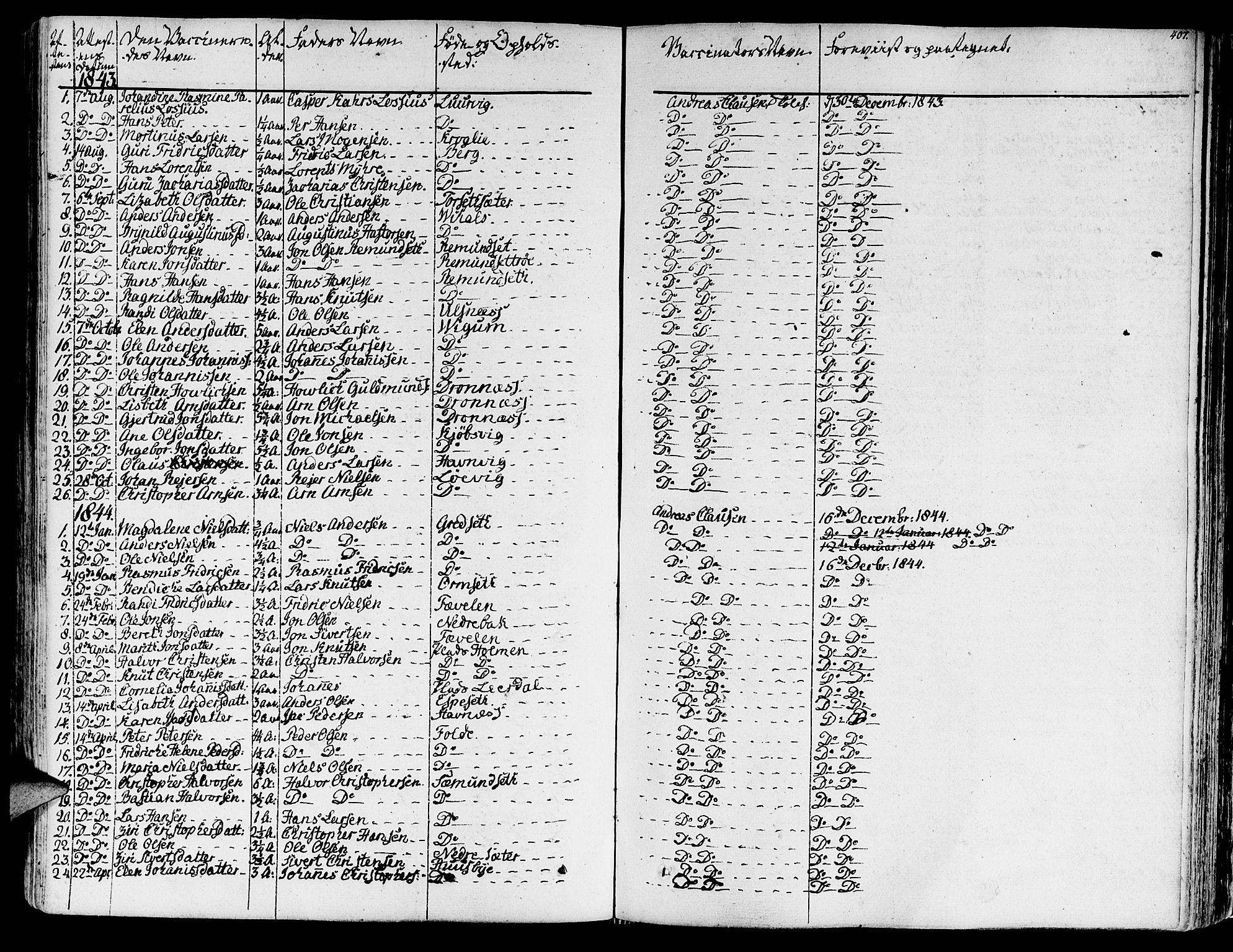 Ministerialprotokoller, klokkerbøker og fødselsregistre - Møre og Romsdal, SAT/A-1454/578/L0904: Parish register (official) no. 578A03, 1836-1858, p. 407