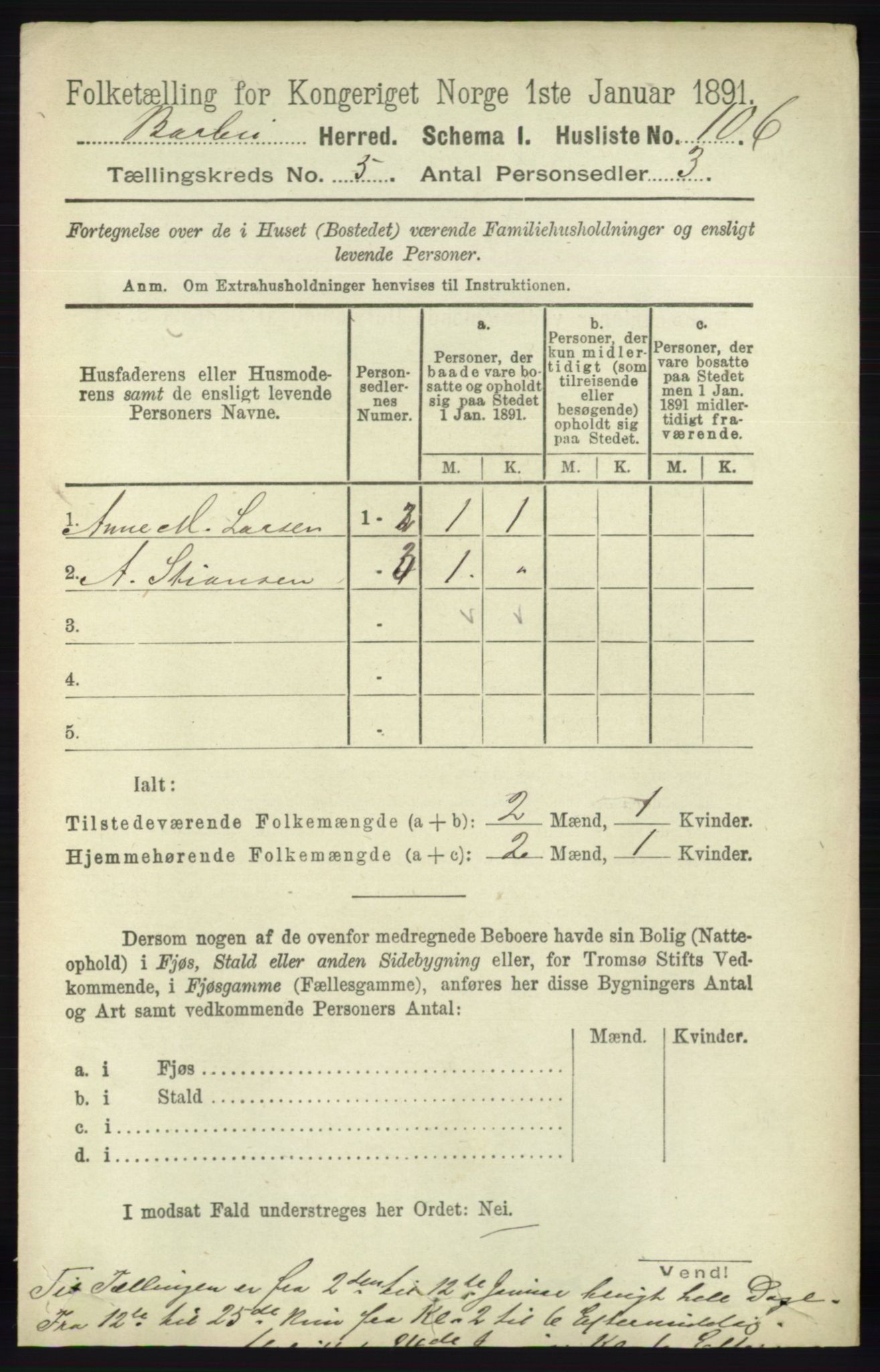 RA, 1891 census for 0990 Barbu, 1891, p. 3542