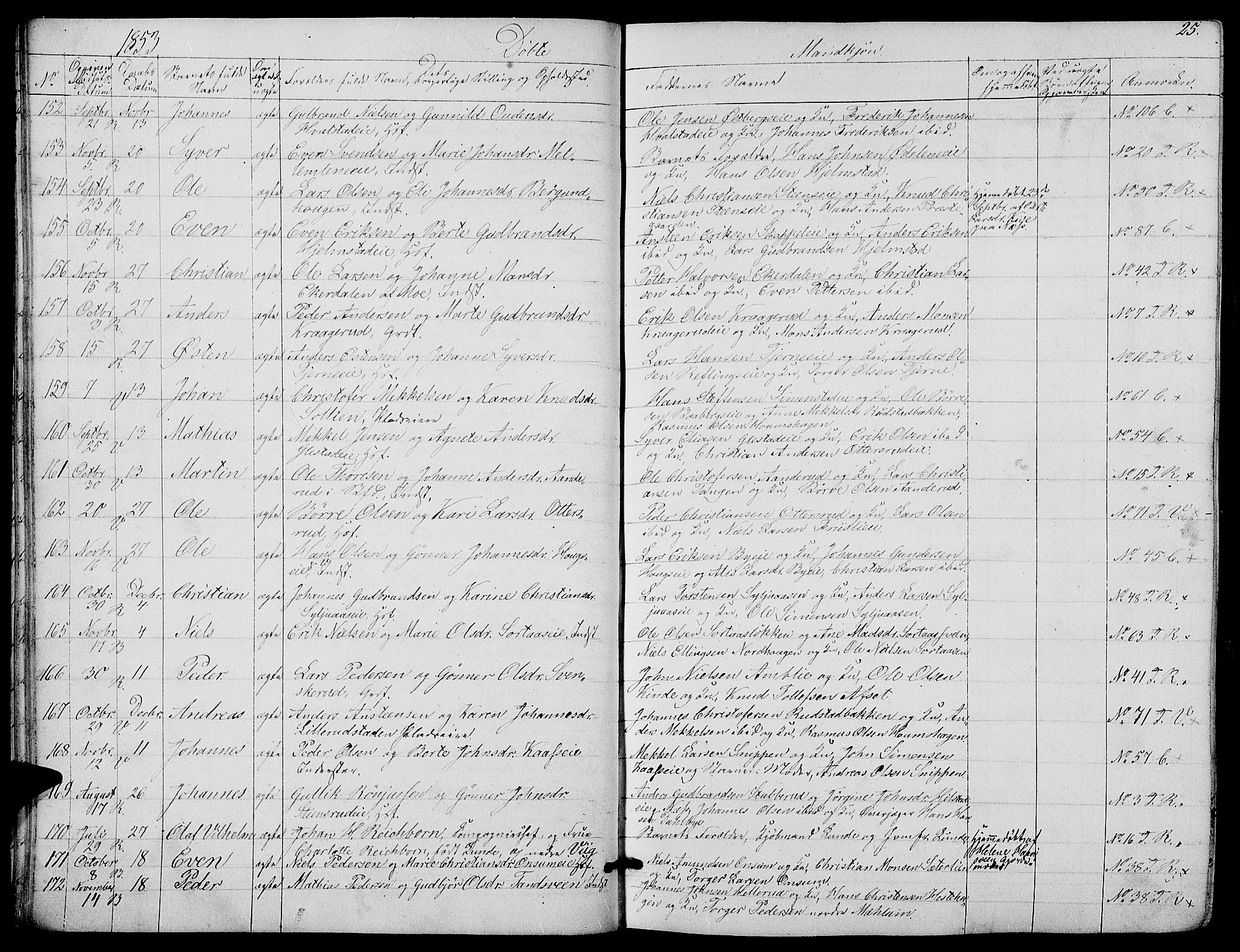 Ringsaker prestekontor, AV/SAH-PREST-014/L/La/L0006: Parish register (copy) no. 6, 1851-1860, p. 25