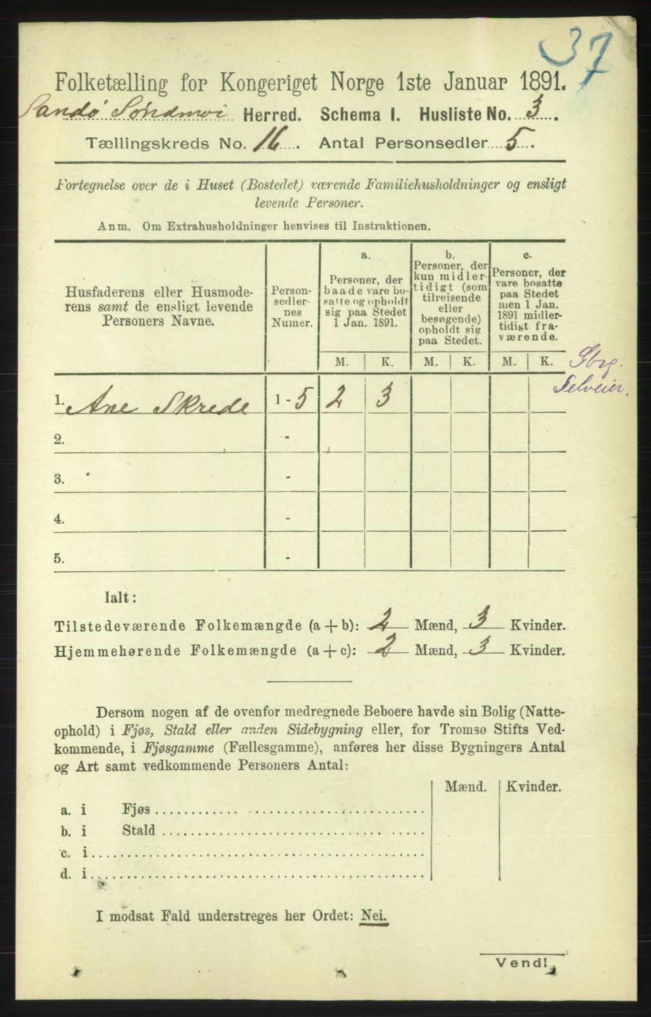 RA, 1891 census for 1514 Sande, 1891, p. 3142